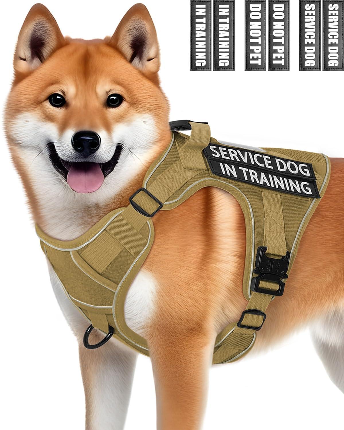 Reflective Brown Service Dog In Training Vest Harness For Medium Dogs, Adjustable Heavy Duty Padded Dog Harness, With Front Clip