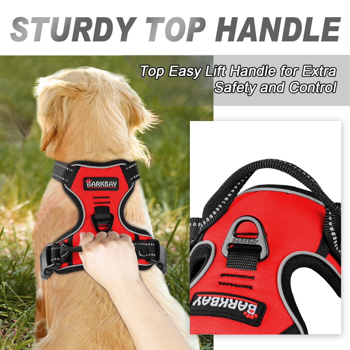 Barkbay No Pull Dog Harness Front Clip Heavy Duty Reflective Easy Control Handle For Large Dog Walking(Red,S)