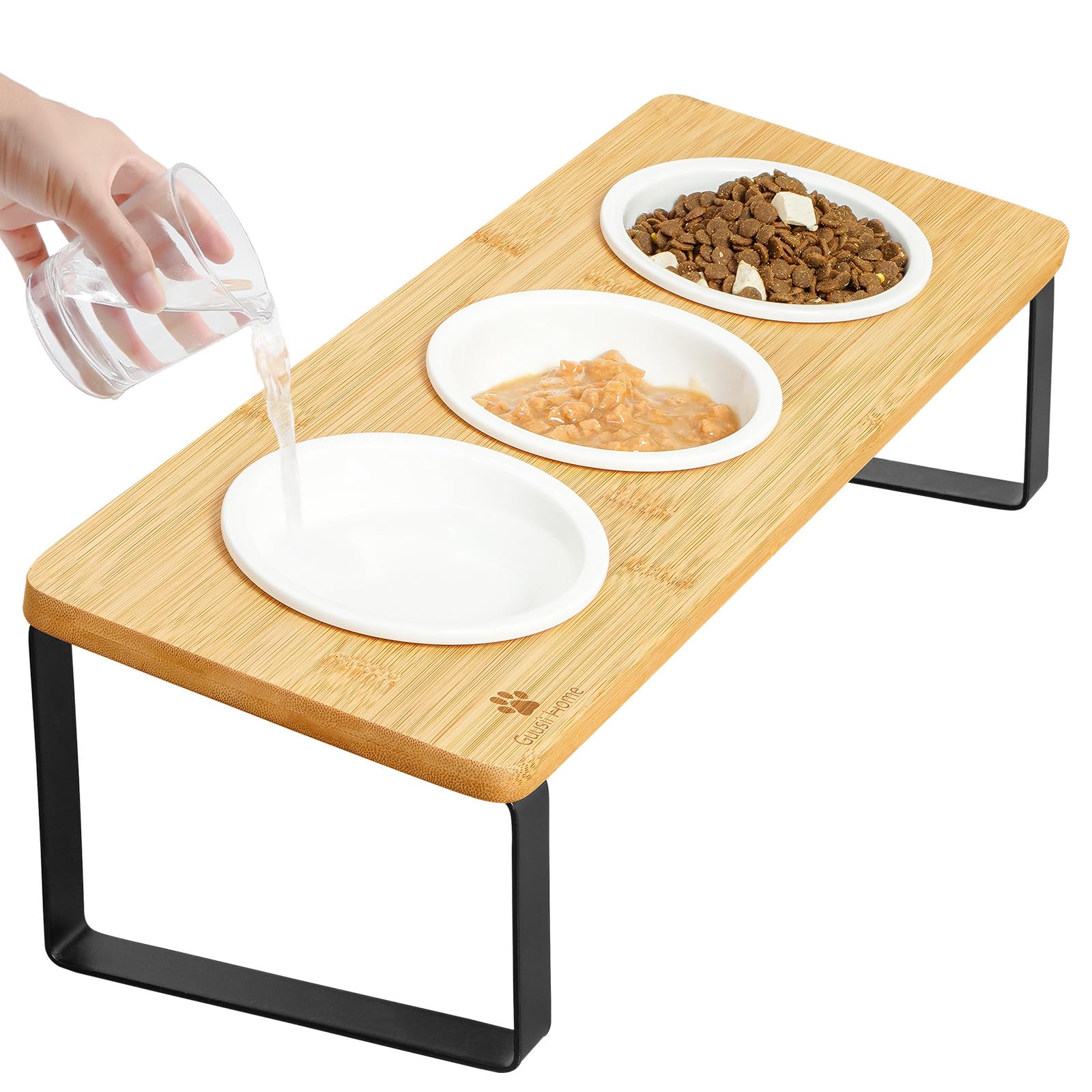 Sunhoo Raised Cat Food Water Bowl Elevated Tilted Kitty Dishes Set of 3 Ceramic Dish for Indoor Cats Orthopedic Pet Food Stand A