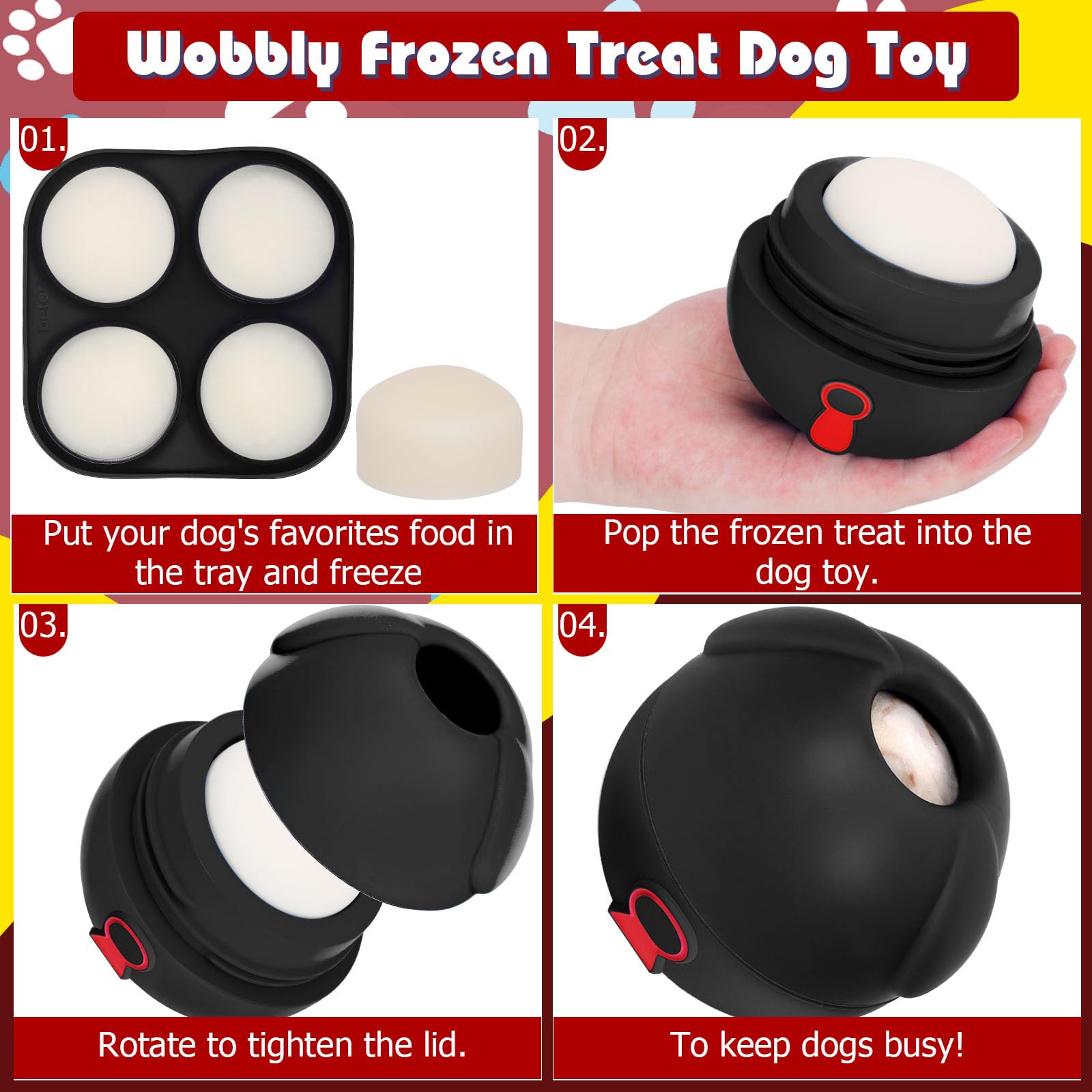 Yipetor 3In1 Treat Dispensing Dog Toys, Heavy Duty Frozen Dog Treat Ball - Slow Feeding Puppy Lick Bowl Tough Chew Toy for Large