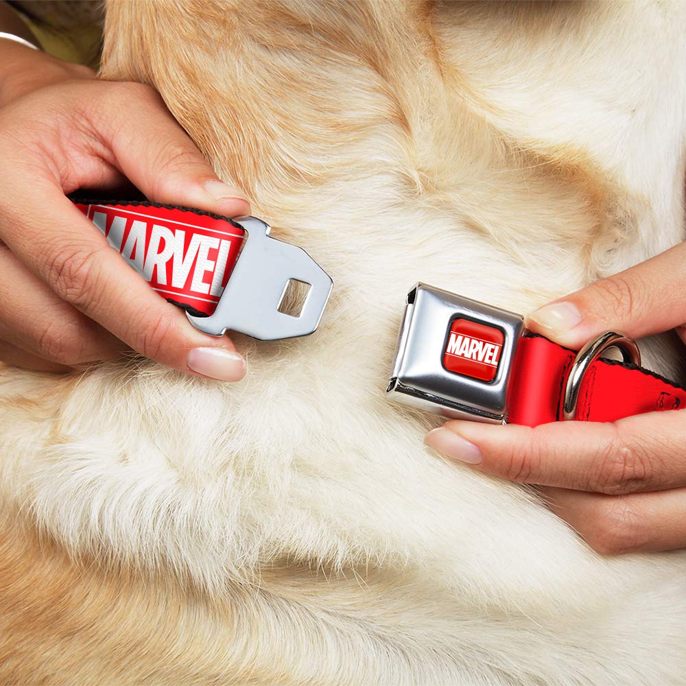 Buckle-Down Dog Collar Seatbelt Buckle Marvel Red Brick Logo Red White 15 To 26 Inches 1.0 Inch Wide, Dc-Sb-Ave-Wmc187-1.0-L