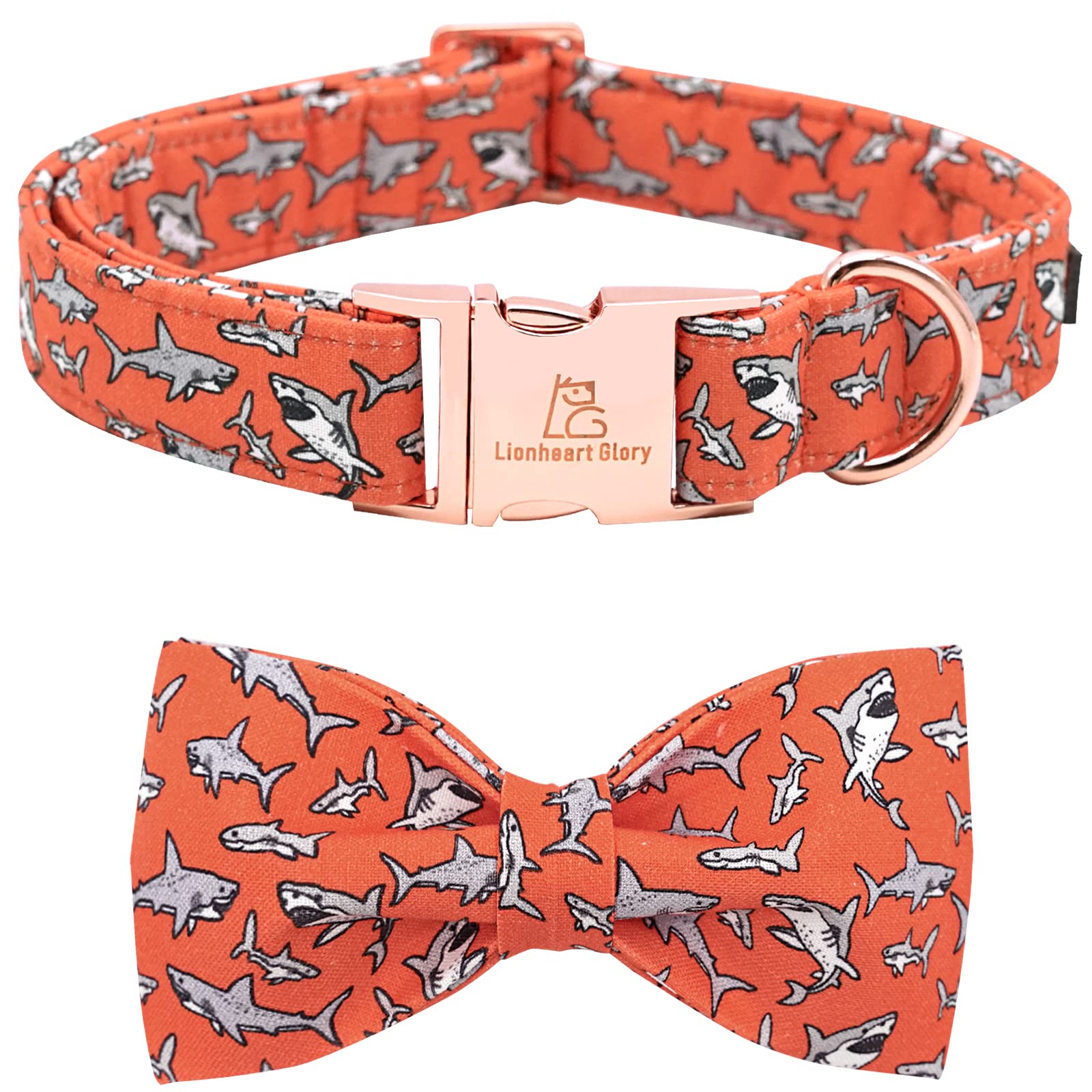 Lionheart Glory Shark Print Bow Tie Dog Collar - Adjustable For Large Dogs, Pet Gift For Girls Or Boys