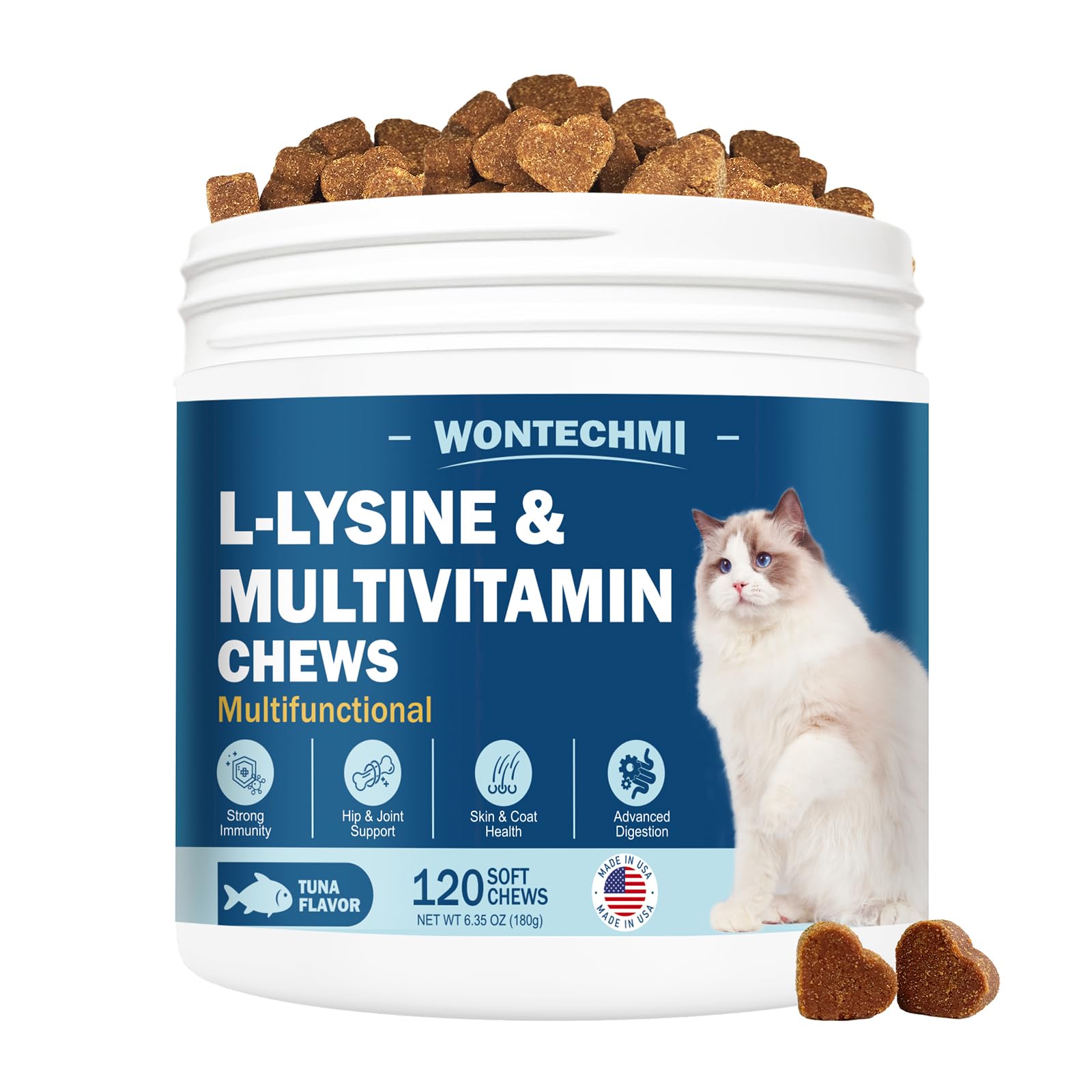 WONTECHMI L-Lysine Supplement for Cats, Cat Vitamins for Sneezing, Runny Nose, Cold, Immune Support, Eye Function and Respirator