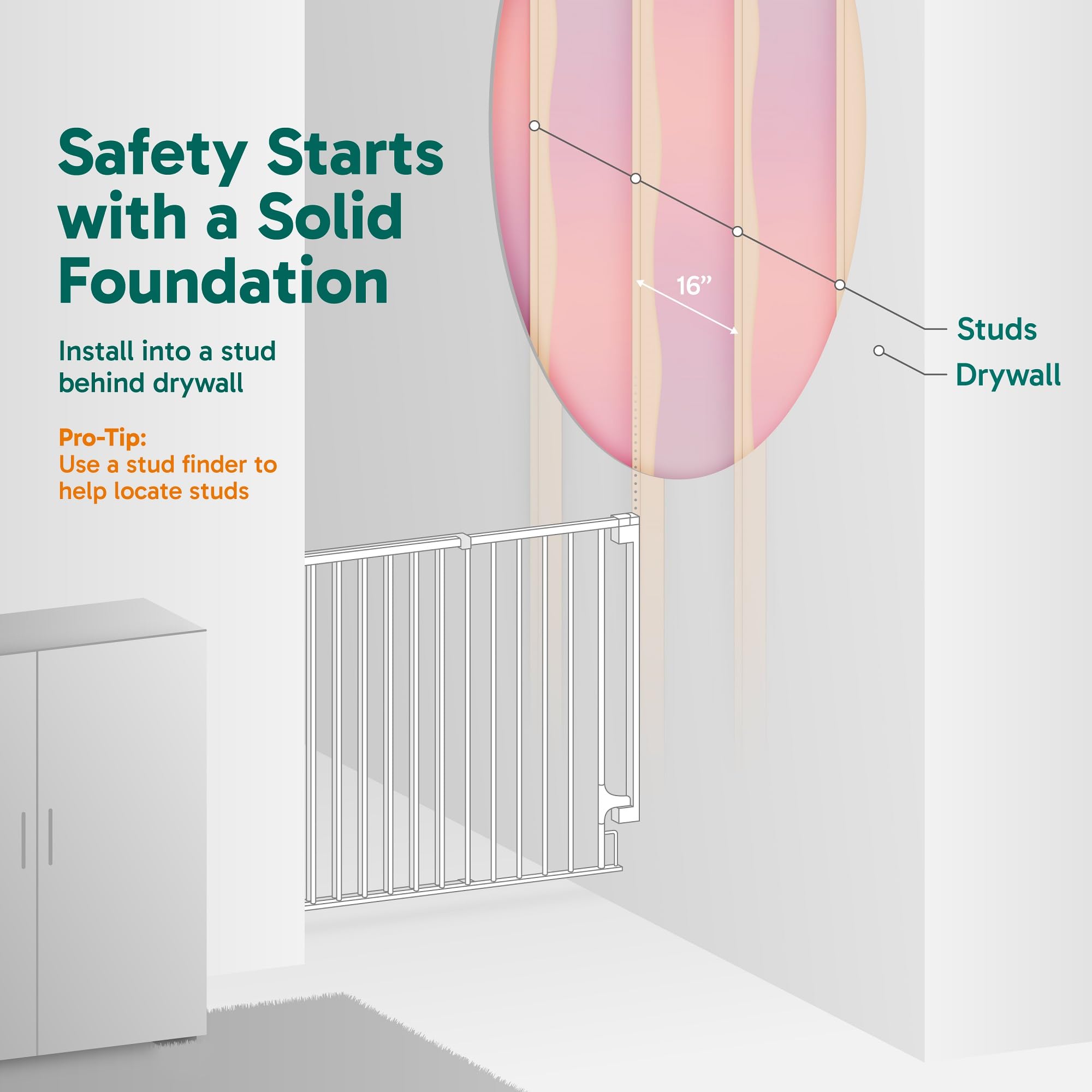 Cumbor 34 Extra Tall Baby Gate for Stairs, Wall-Mounted (Drill Required), Expandable 31.6-48 No Bottom Bar Dog Gate Indoor for L