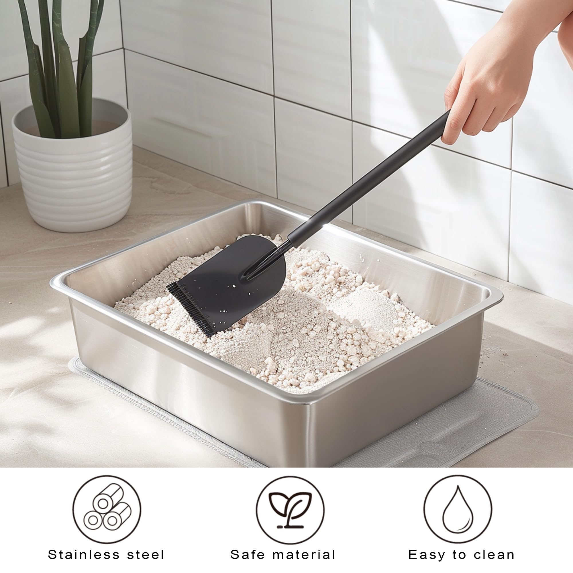 Stainless Steel Cat Litter Box For Big Cats,Small Stainless Steel,Large Metal Cat Litter Box-Easy To Clean.(17.5'' L X 13.6'' W