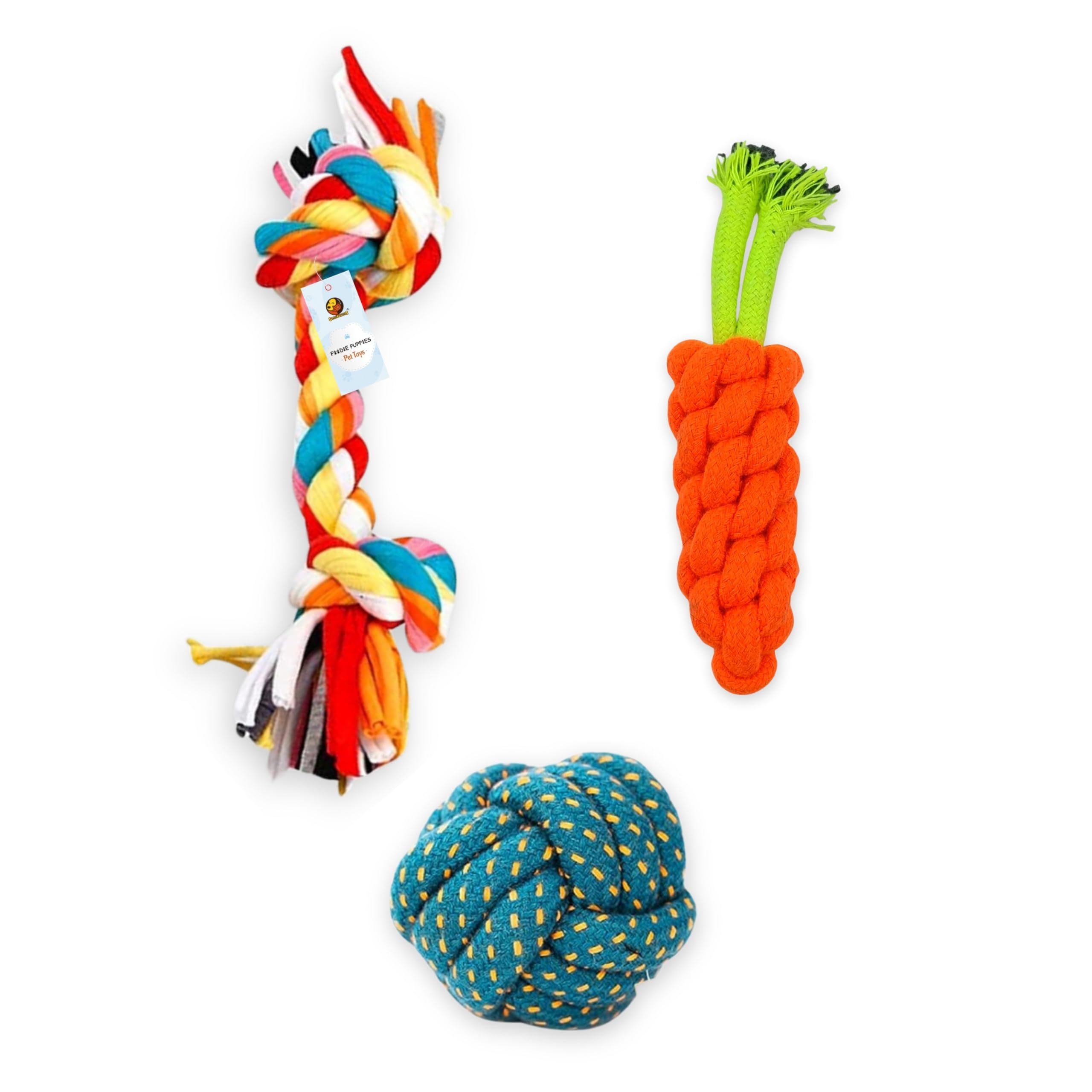 Foodie Puppies Dog Chew Toys Combo of 3 Ropes | Small Teething Pets  All Puppy Breeds & Aggressive Chewers |Teething Rope, Fetc