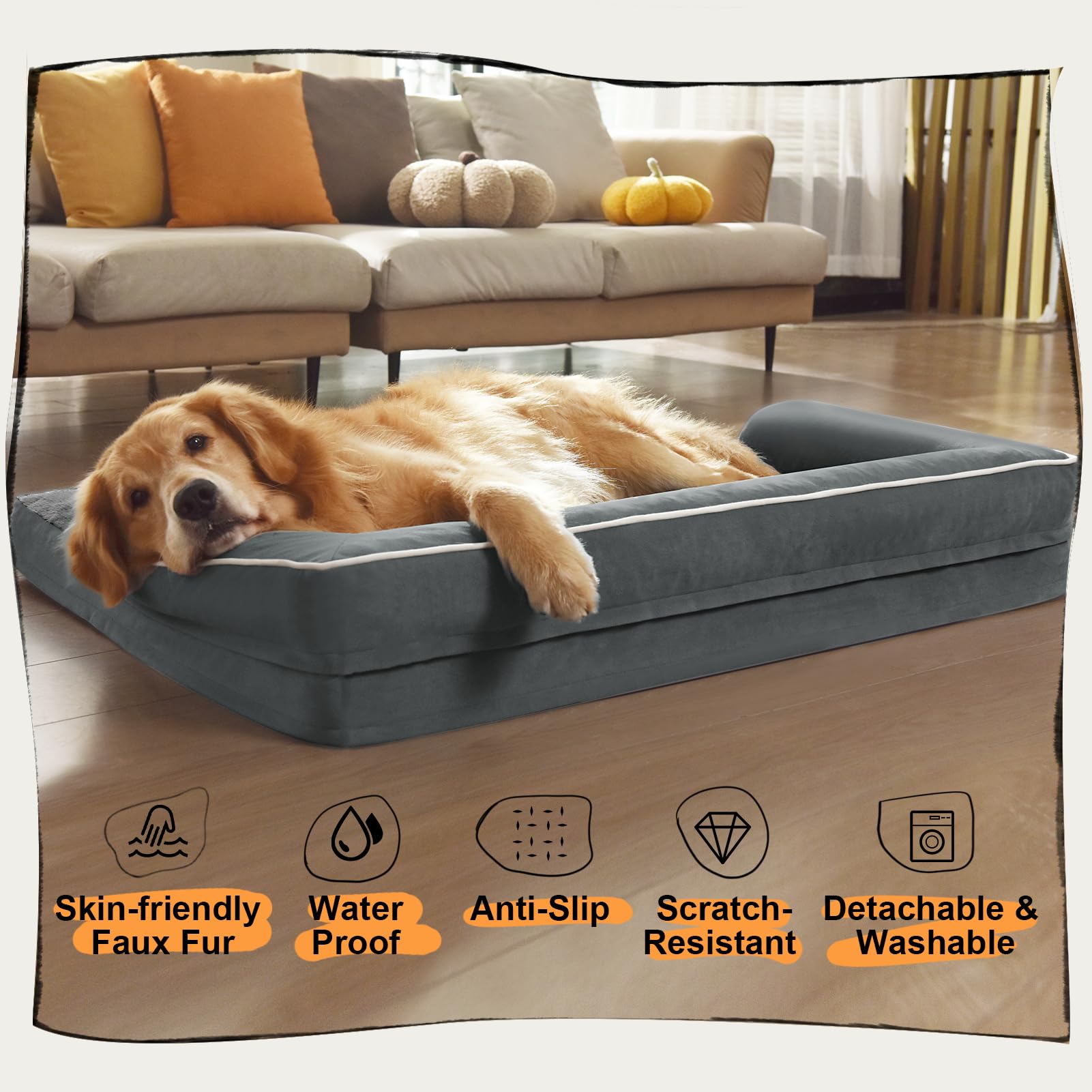 Dog Bed Medium Size Dog-Orthopedic Waterproof Bed for Dogs,Foam Couch Sofa with Washable Removable Cover & Non-Slip Bottom-Dark