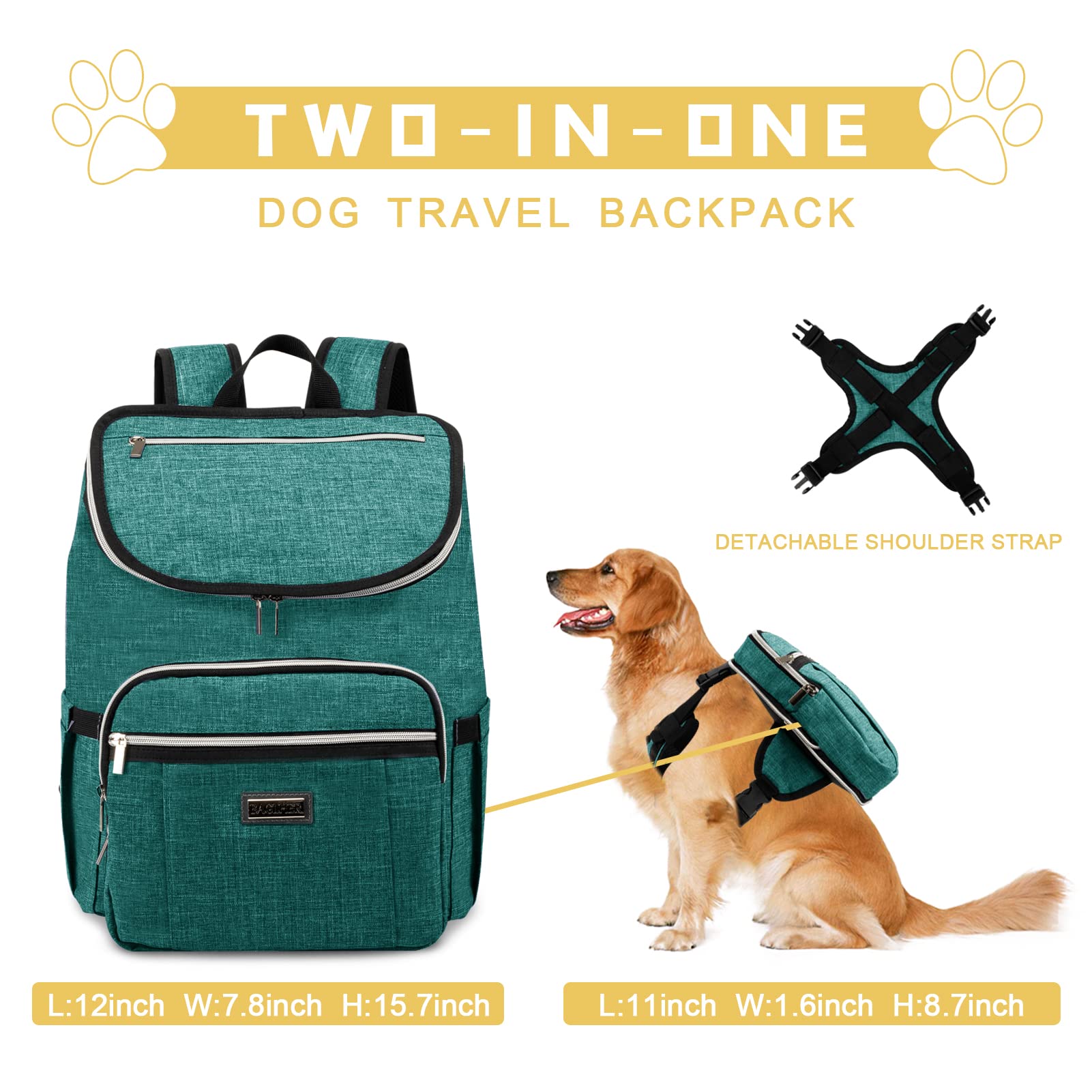 BAGLHER Travel Dog Backpack - Detachable Travel Dog Food Container for Pet Supplies Dog Gear Backpack,Dog Bag for Traveling with