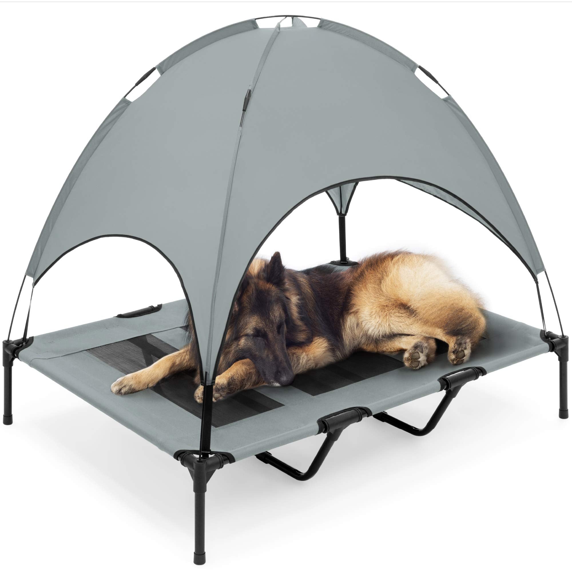 Best Choice Products 48In Elevated Cooling Dog Bed, Outdoor Raised Mesh Pet Cot W/Removable Canopy Shade Tent, Carrying Bag, Breathable Fabric - Gray