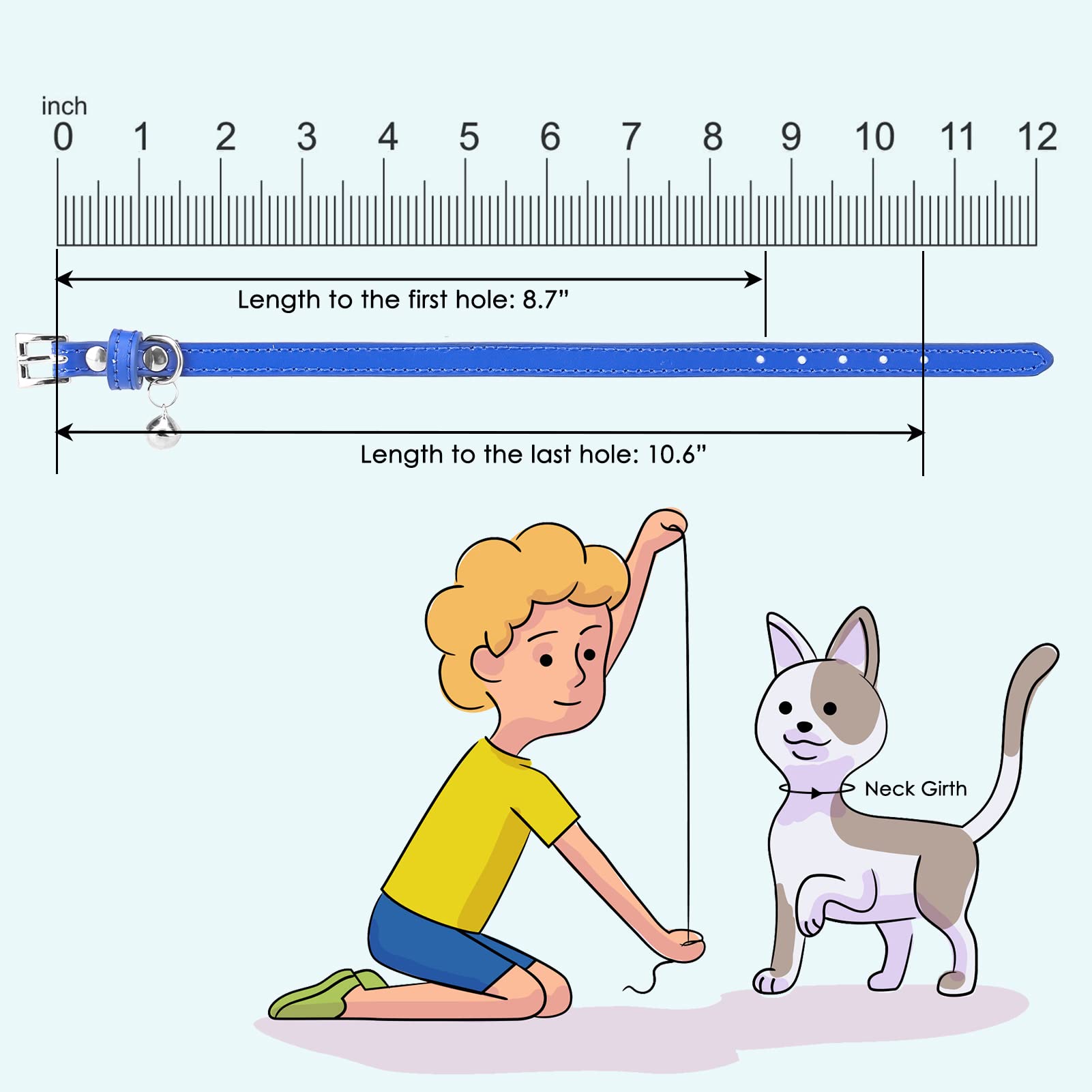 Pupteck 2 Pcs Soft Leather Cat Kitten Collar With Bells Adjustable For Girl Boy Cats Puppy - Pale Turquoise, Navy Blue