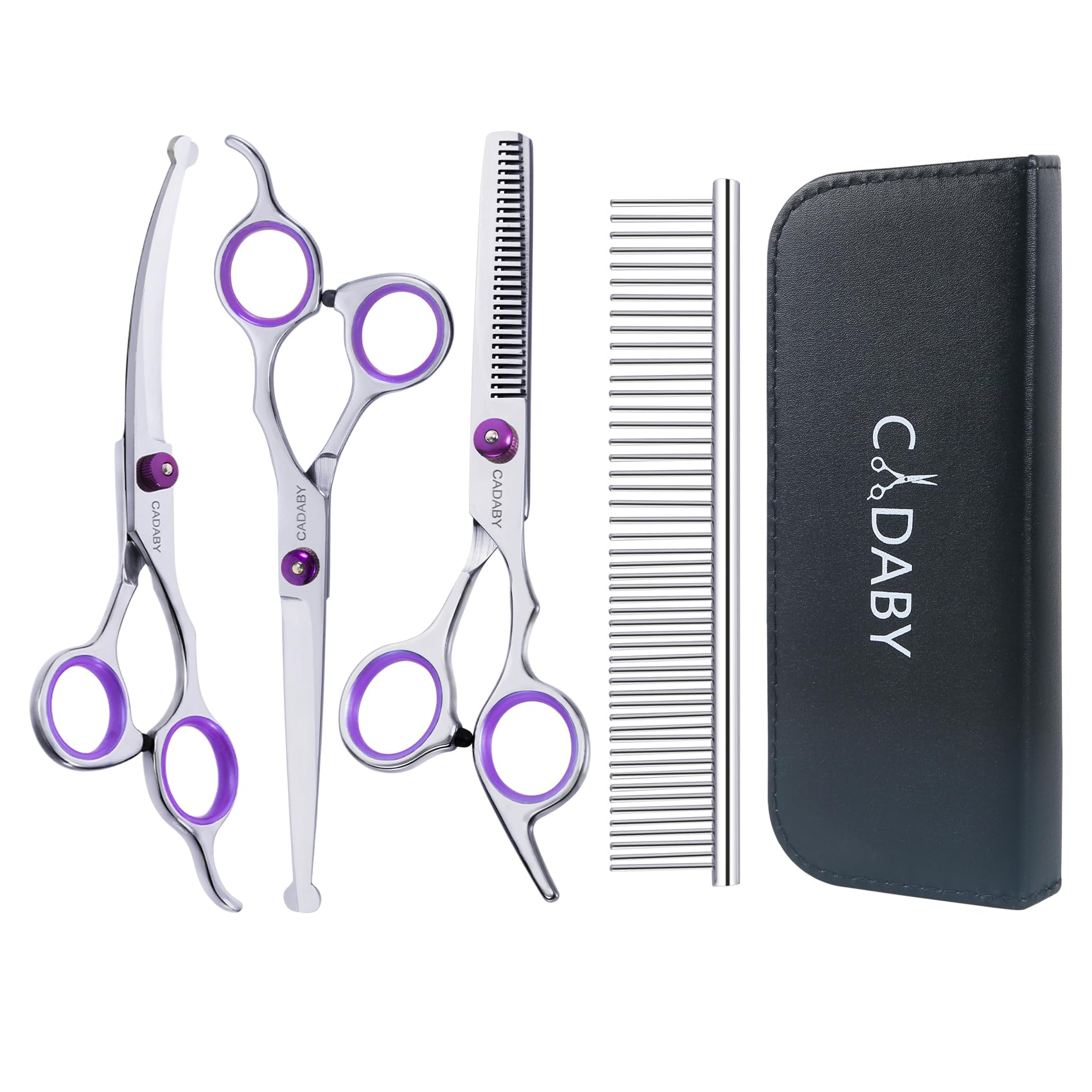 CADABY Professional Dog Grooming Scissors with Safety Round Tips, 5 in 1 Dog Grooming Scissors Kit, 4CR Stainless Steel Pet Groo