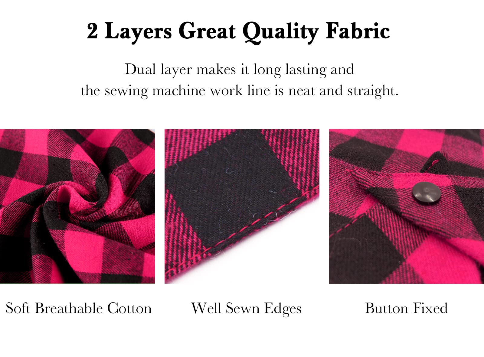 Plaid Dog Bandana With Button, Dual Layer Soft Cotton Triangle Dog Scarf Kerchief, Washable Girl Boy Bandanas Adjustable Accesso
