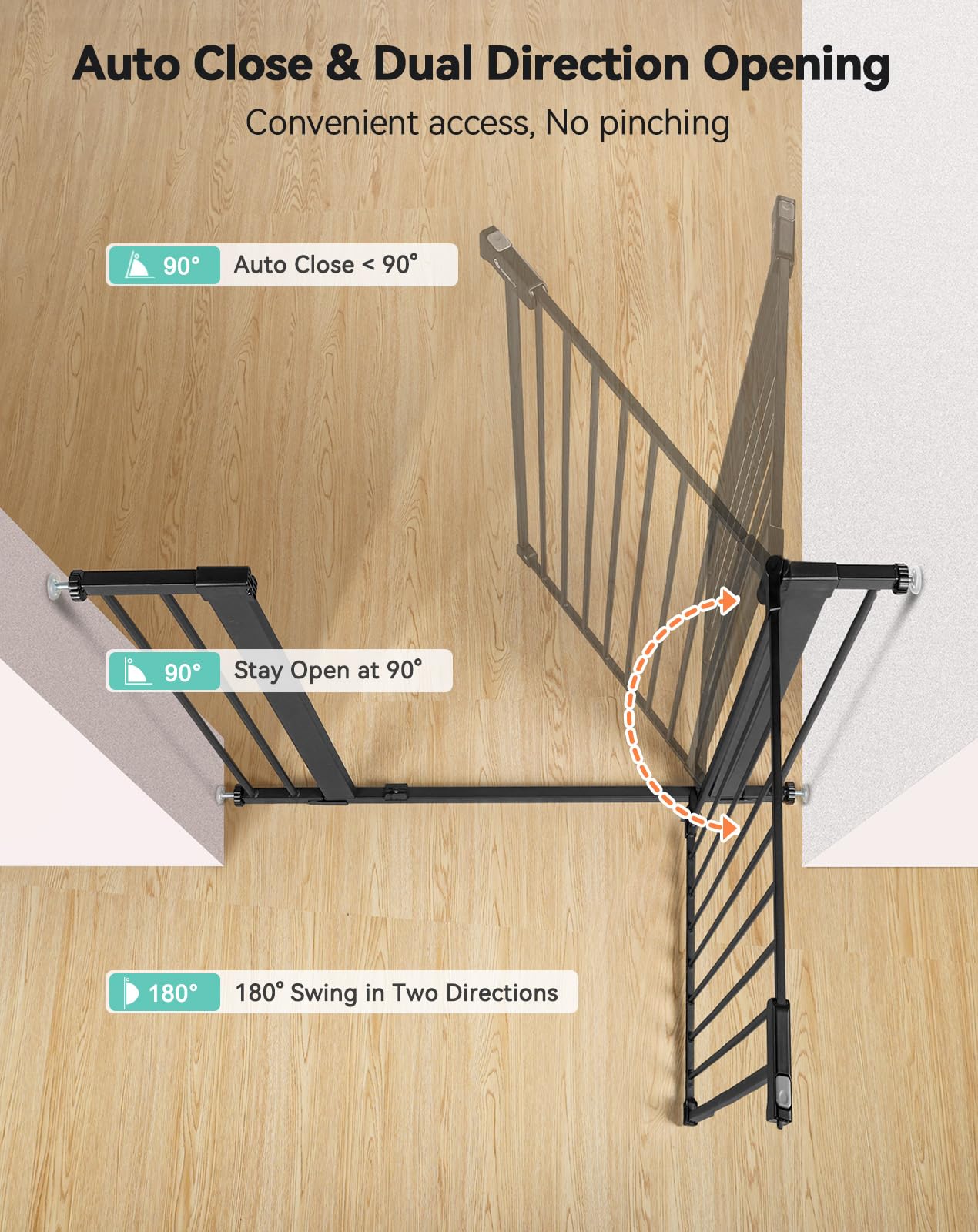 Comomy 36' Extra Tall Baby Gate For Stairs Doorways, Fits Openings 29.5' To 40.6' Wide, Auto Close Sturdy Safety Dog Gate For House, Pressure Mounted Easy Walk Through Pet Gate With Door, Black