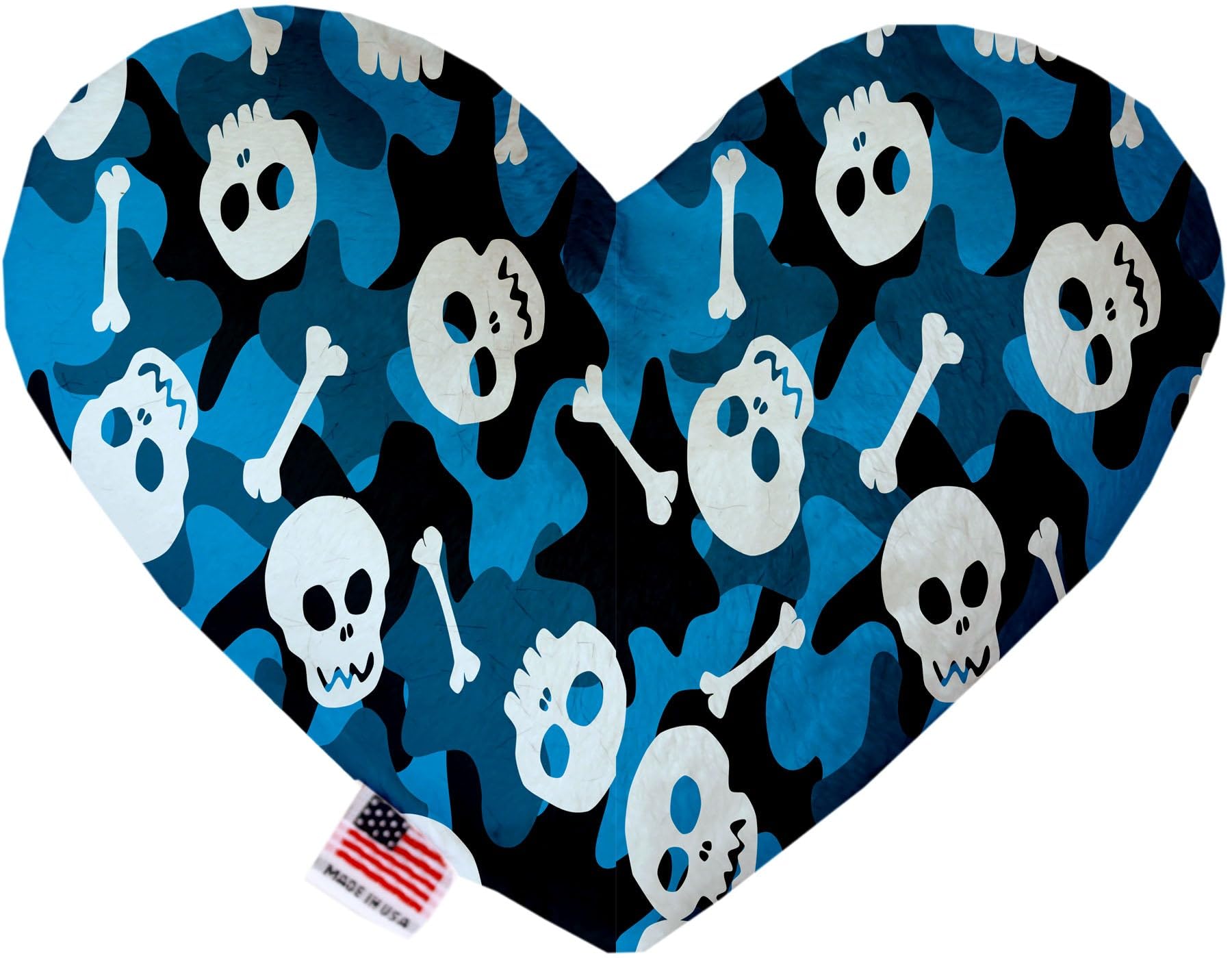 Pet and Dog Plush Heart or Bone Toy, "Skulls Group" (Available in different sizes, and 12 different pattern options!) Blue Camo Skulls 6" Plush Heart