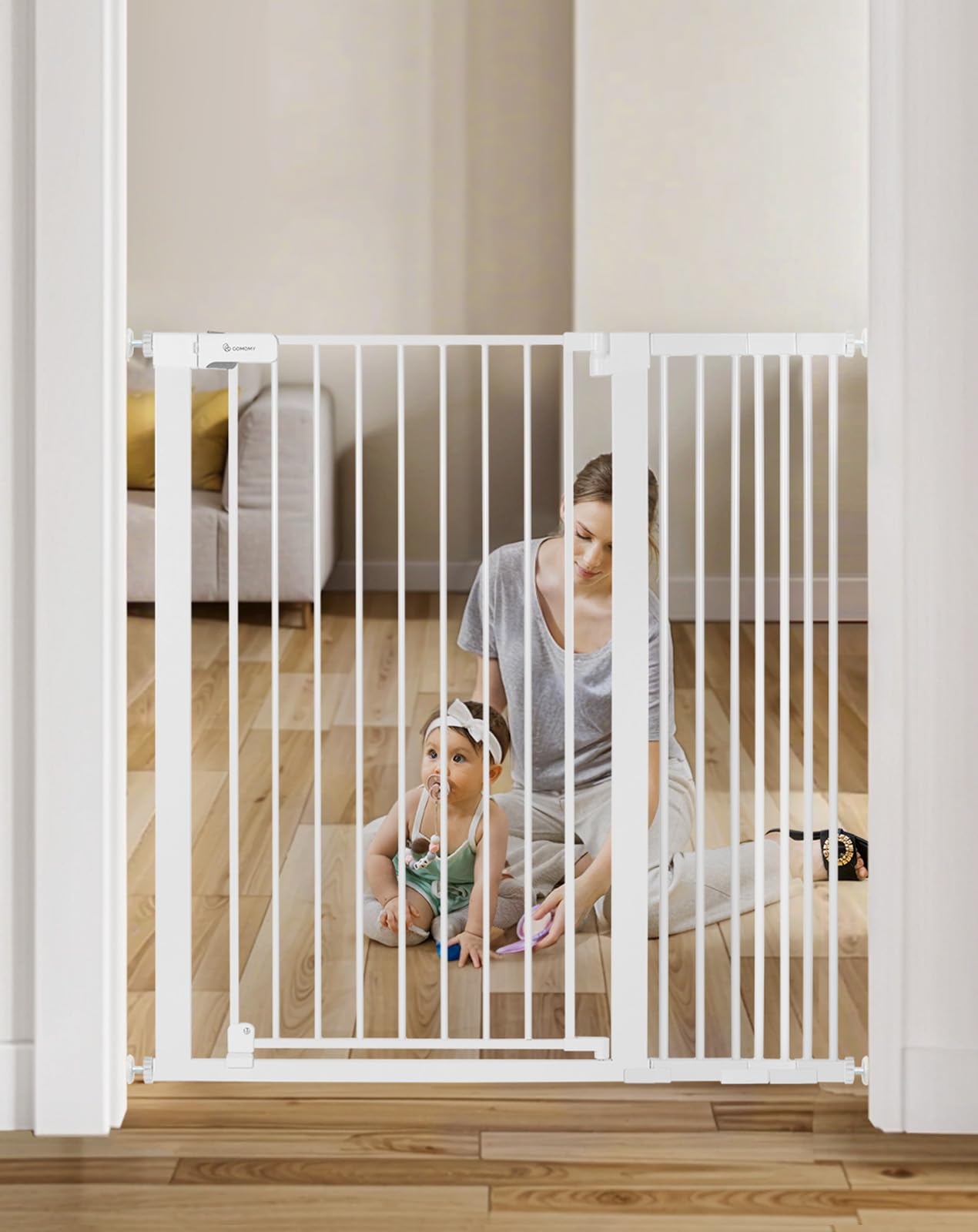 COMOMY 42 Extra Tall Baby Gate for Stairs Doorways, Fits Openings 29.5 to 43.3 Wide, Auto Close Sturdy Safety Dog Gate for House