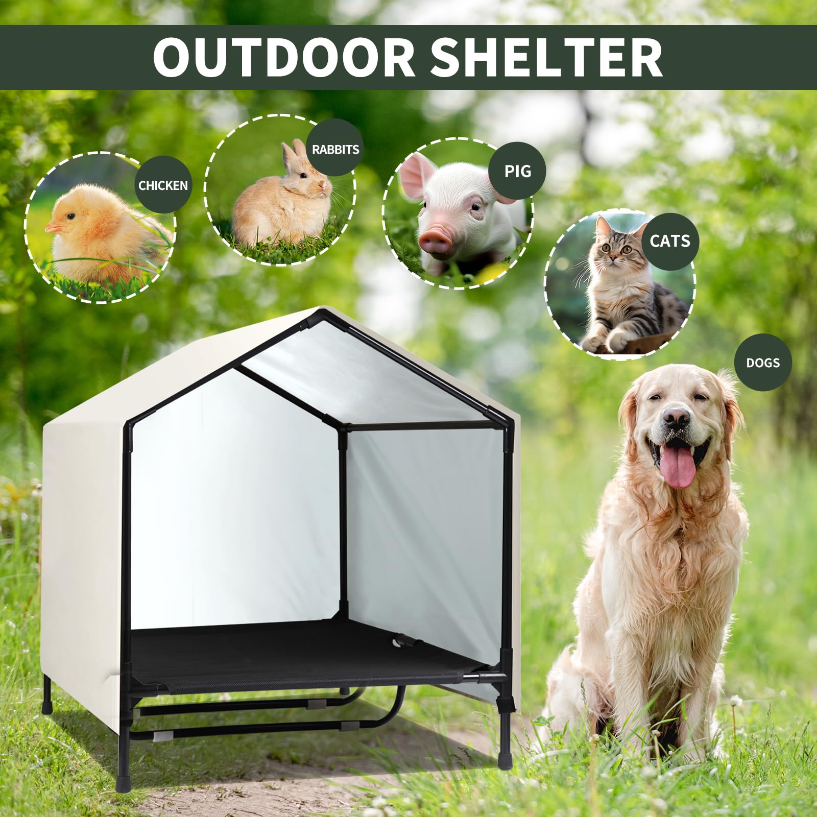 Caredpets Outdoor Indoor Dog House For Large Xl Xxl Jumbo Dogs | Xlarge Raised Elevated Dog Bed Cot With Canopy, Waterproof & Su