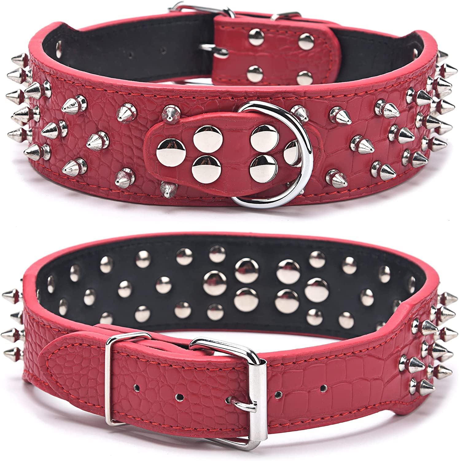 Serijoars Spiked Studded Dog Collar, Pu Leather Dog Collar, Adjustable Pet Collars For Medium Or Large Breed Pet (M, Black1)