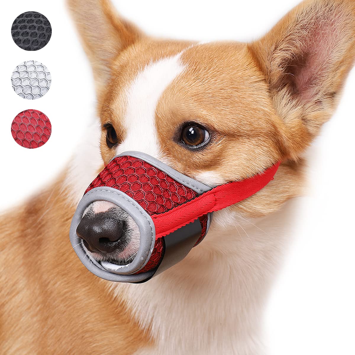 Mayerzon Dog Muzzle, Soft Muzzle For Small Medium Dogs Dachshund Corgi Poodle, Adjustable Reflective Muzzles For Biting Chewing And Grooming, Breathable Mesh