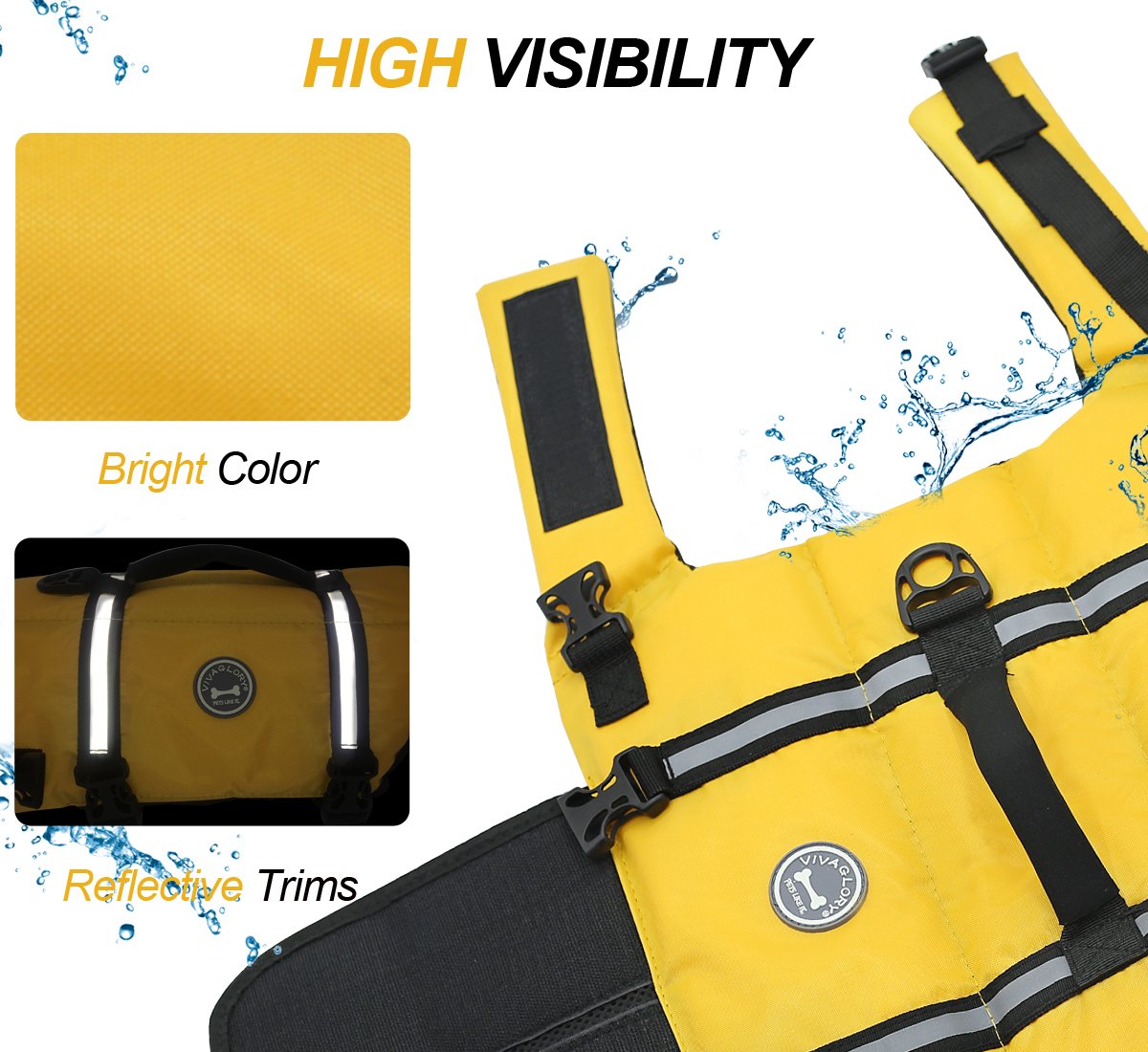 Vivaglory Ripstop Dog Life Jacket For Small Medium Large Dogs Boating, Dog Swimming Vest With Enhanced Buoyancy & Visibility, Ye