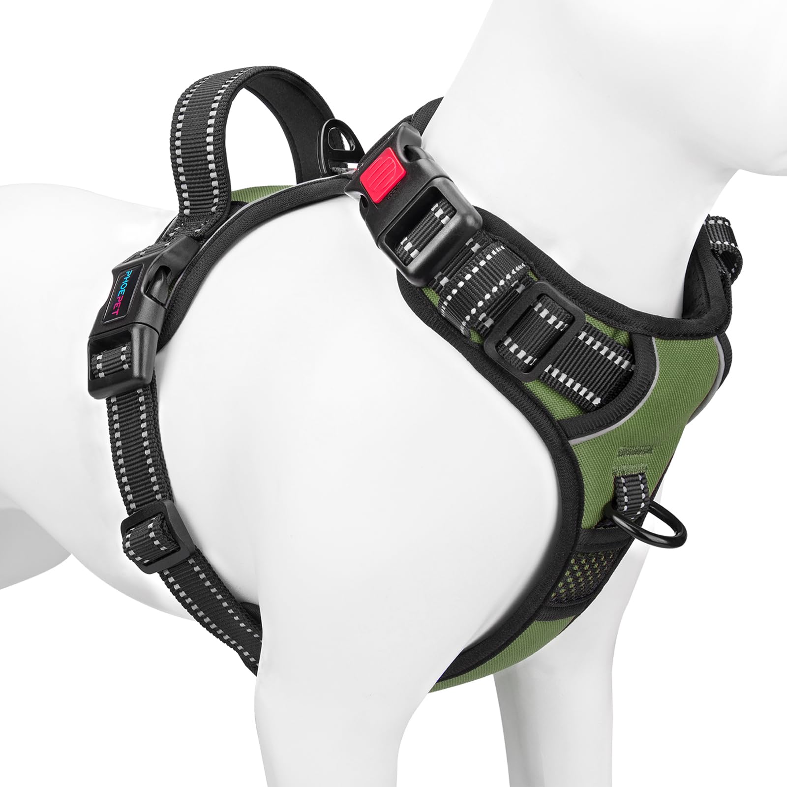 PHOEPET No Pull Dog Harness with Handle Front & Back Clip, Easy on Lockable Snap Buckle at Neck, Adjustable Reflective Vest with