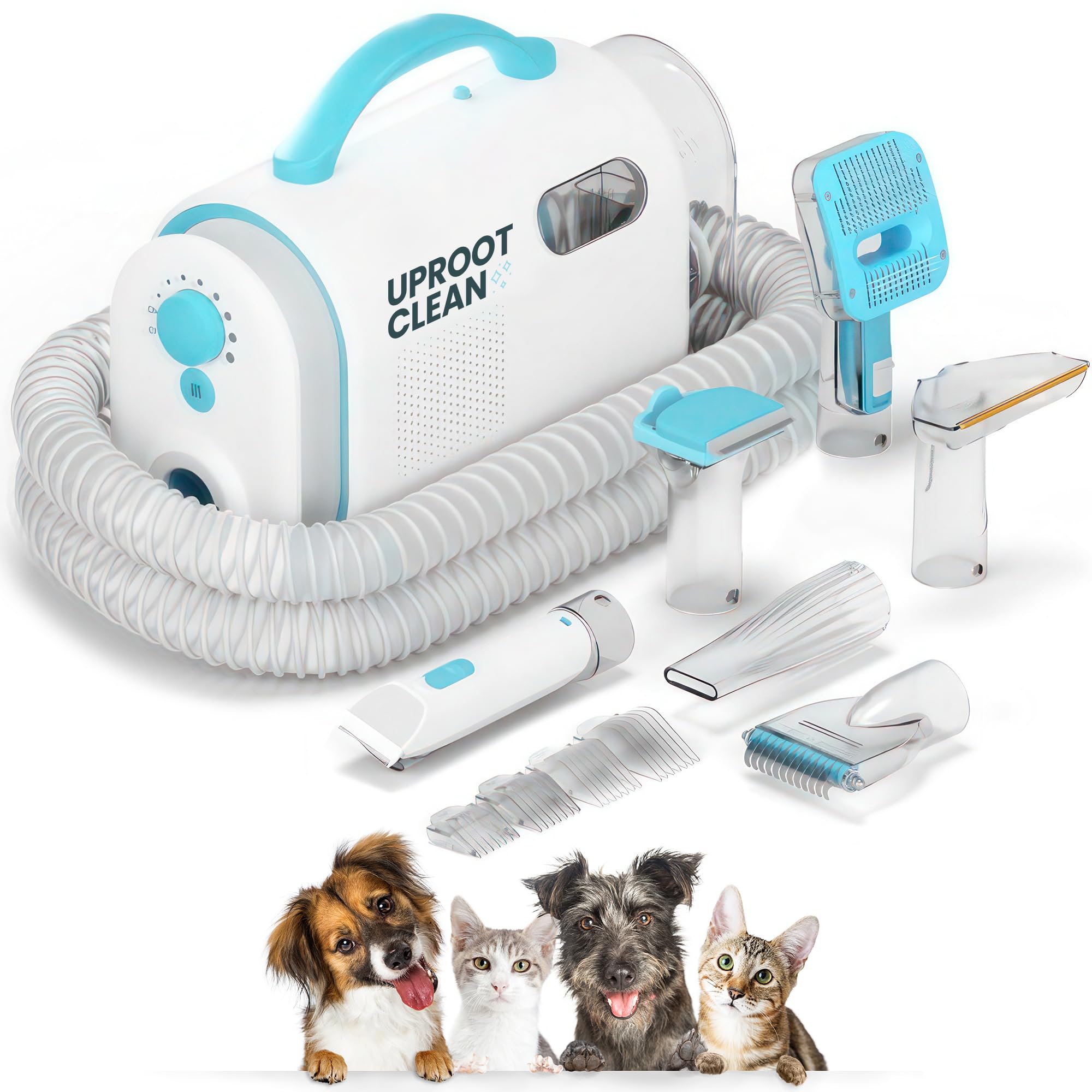 Uproot Clean Pet Grooming Vacuum Kit - Cat & Dog Hair Vacuum Groomer with Brush, Detangle, Deshed, Trim, Clean, & Dry Attachment
