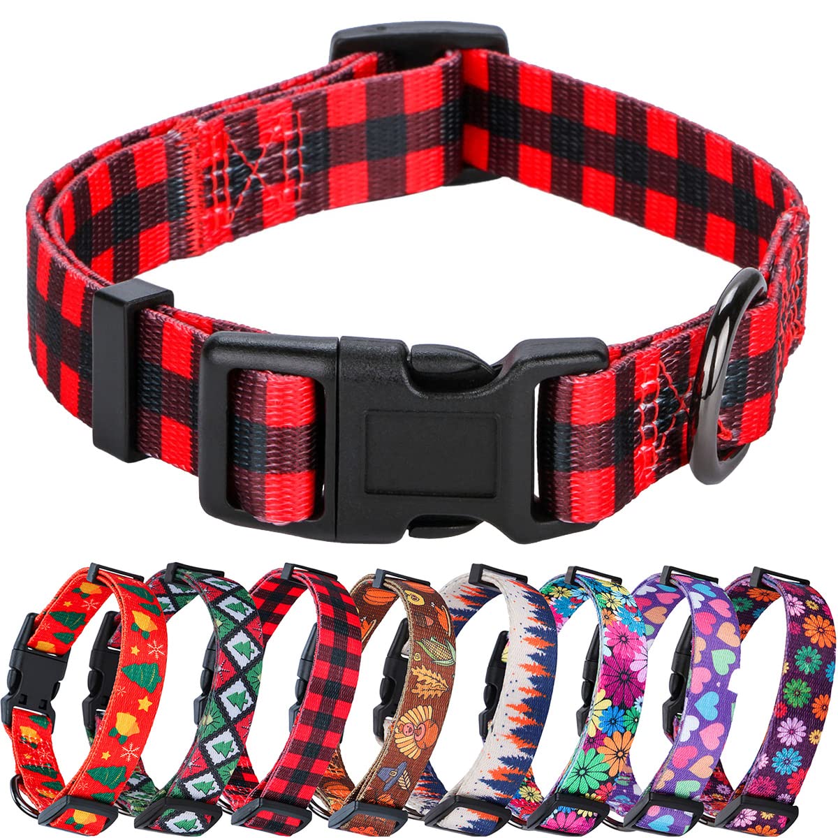 Rhea Rose Red Black Checkered Dog Collar Large Size