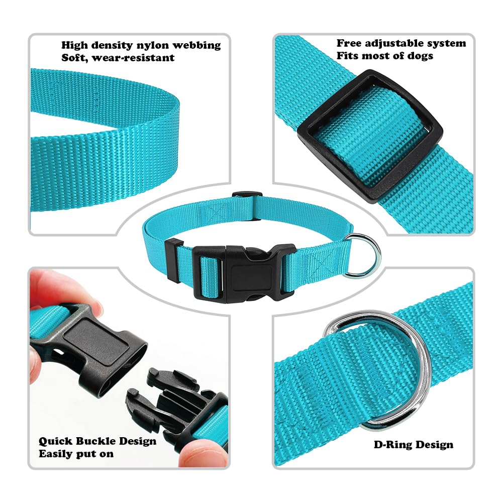 PENSEEPET Dog Collar Light Blue Basic Dog Collars with Breathable Quick Release Nylon Pet Collar for Puppy Small Medium Large Do