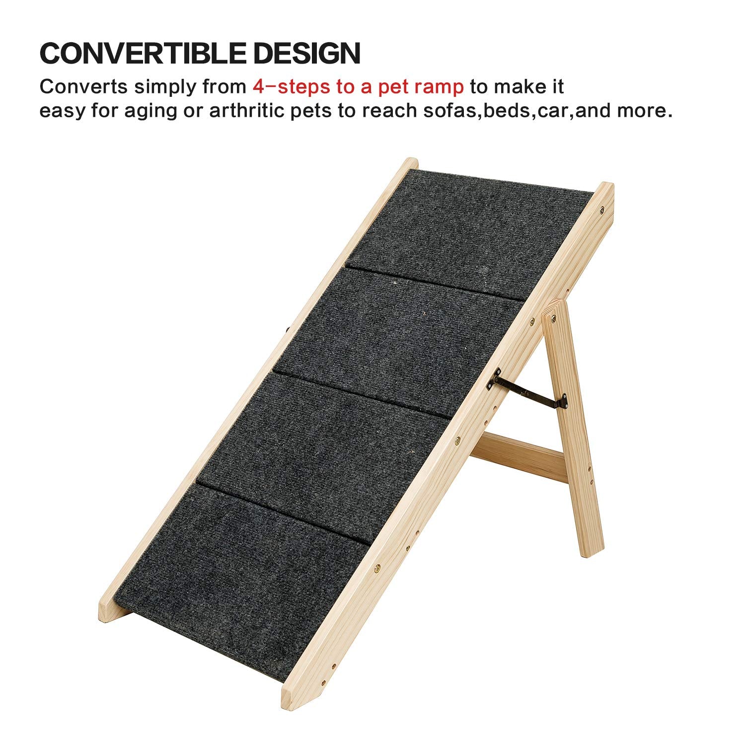 Mewang Wooden Dog Stairs/Steps - Foldable 4 Levels Pet Stairs & Ramp Perfect For Beds And Cars - Portable Dog/Cat Ladder Up To 110 Pounds
