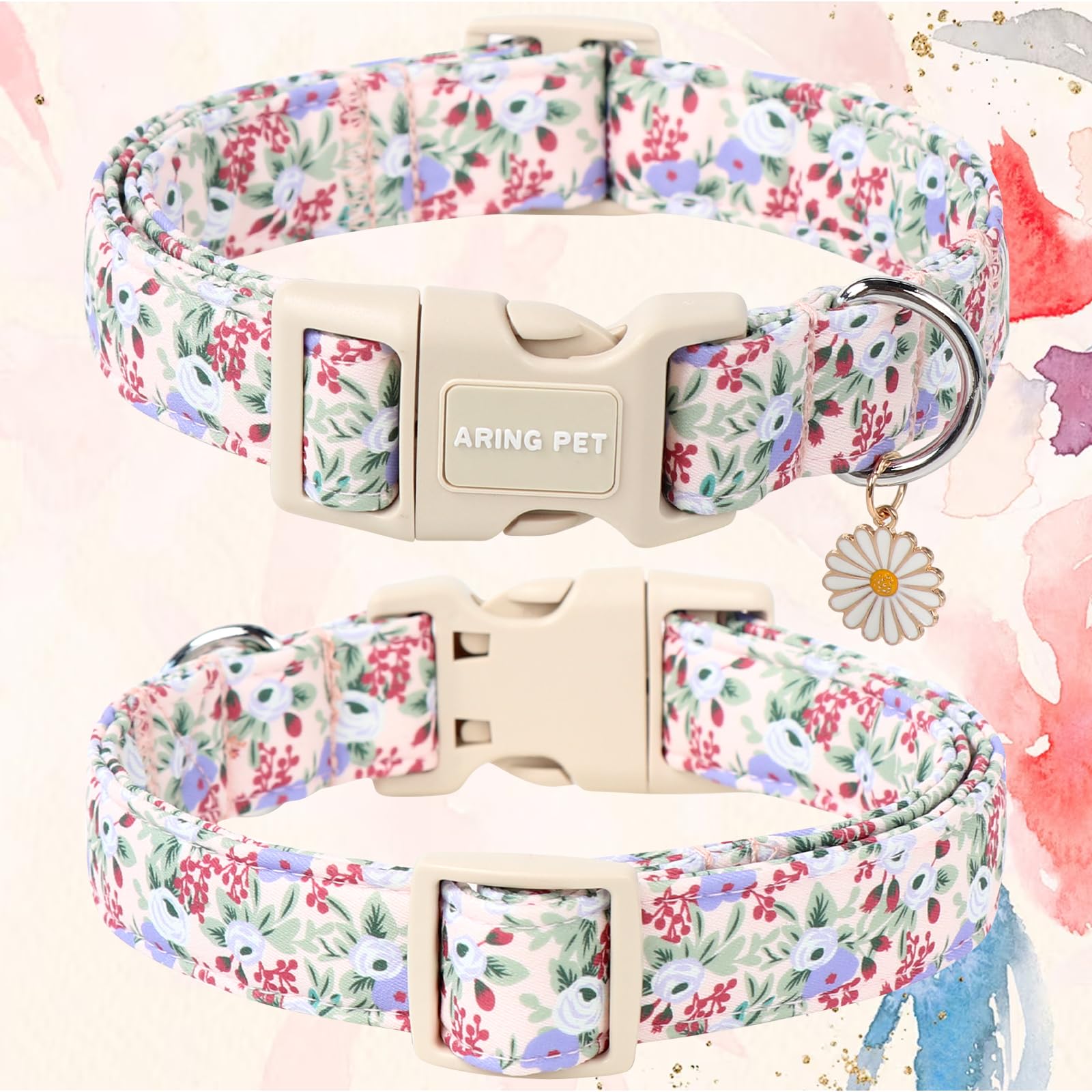 Aring Pet Floral Dog Collar-Cute Purple Flower Dog Collars, Adjustable Floral Pet Collars Puppy Collar With Quick Release Buckle