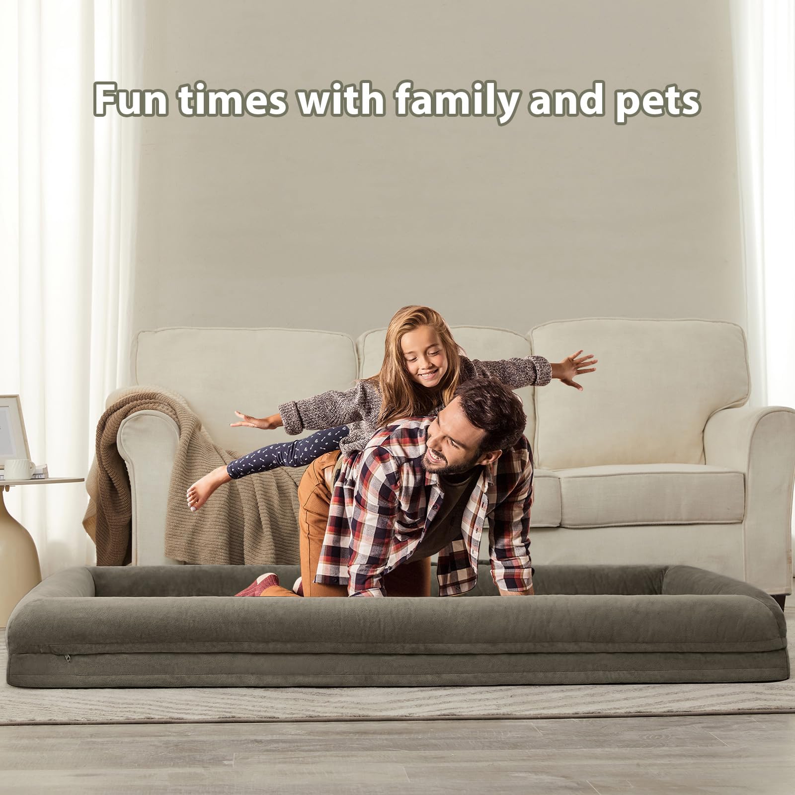 WNPETHOME Human Dog Bed for Adult, Washable Dog Couch with Removable Waterproof Cover, Orthopedic Large Pet Sofa Bed with Bolste