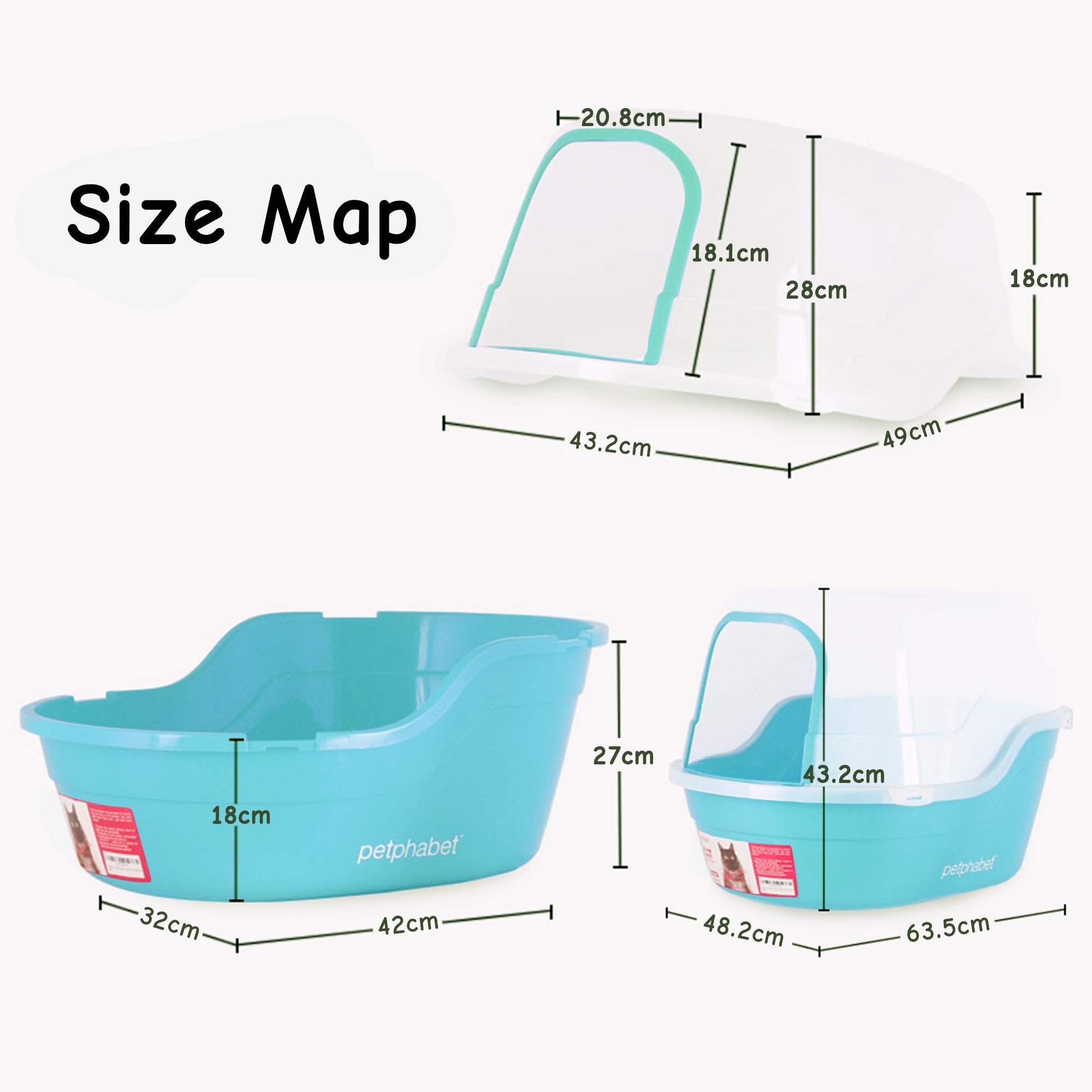 Petphabet Jumbo Hooded Cat Litter Box, X-Large Teal, Plastic, Model 4346885632
