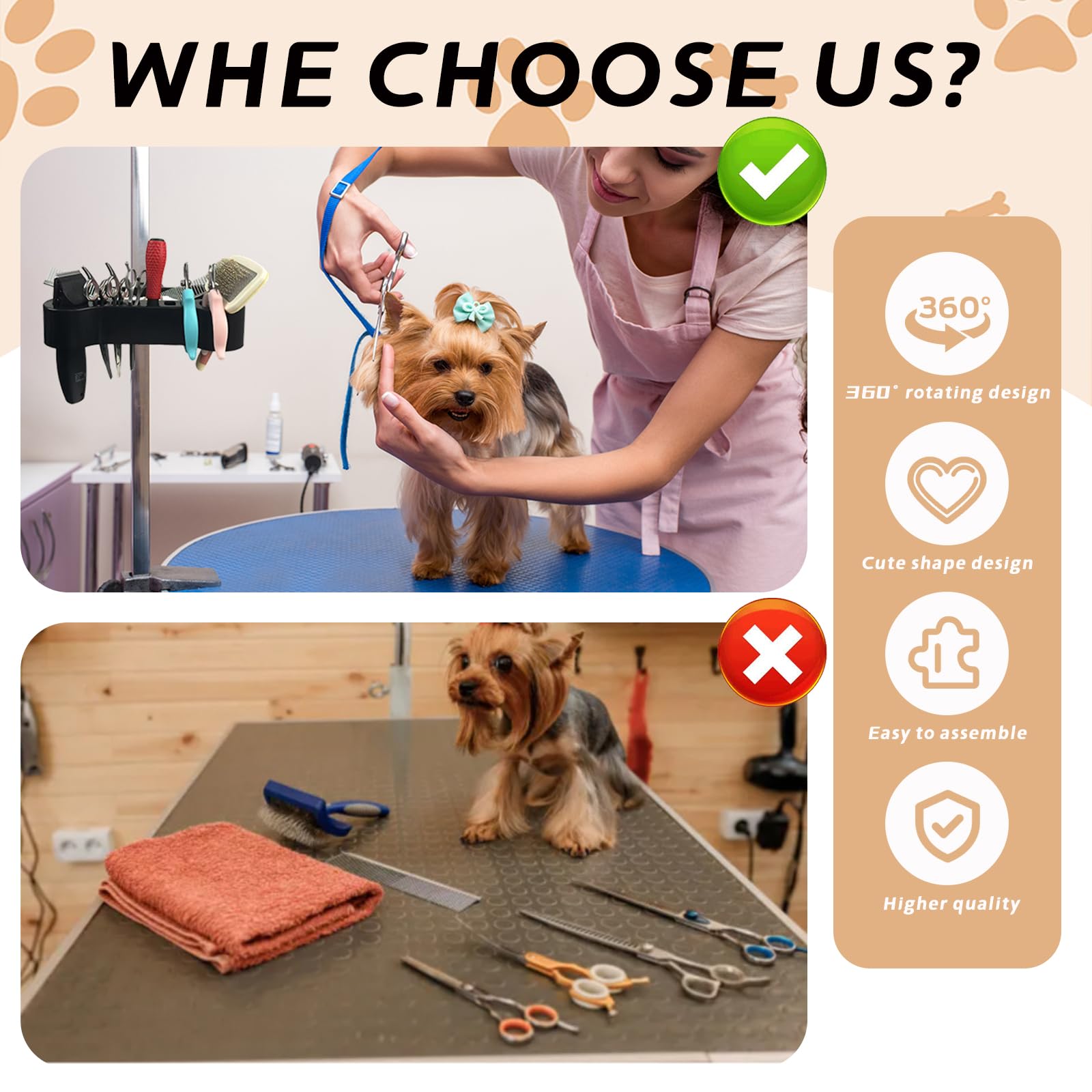 Huioqwe Dog Grooming Organizer, Beauty Tools Organizer Pet Grooming Storage, Table Accessories,Suitable With Pet Grooming Table