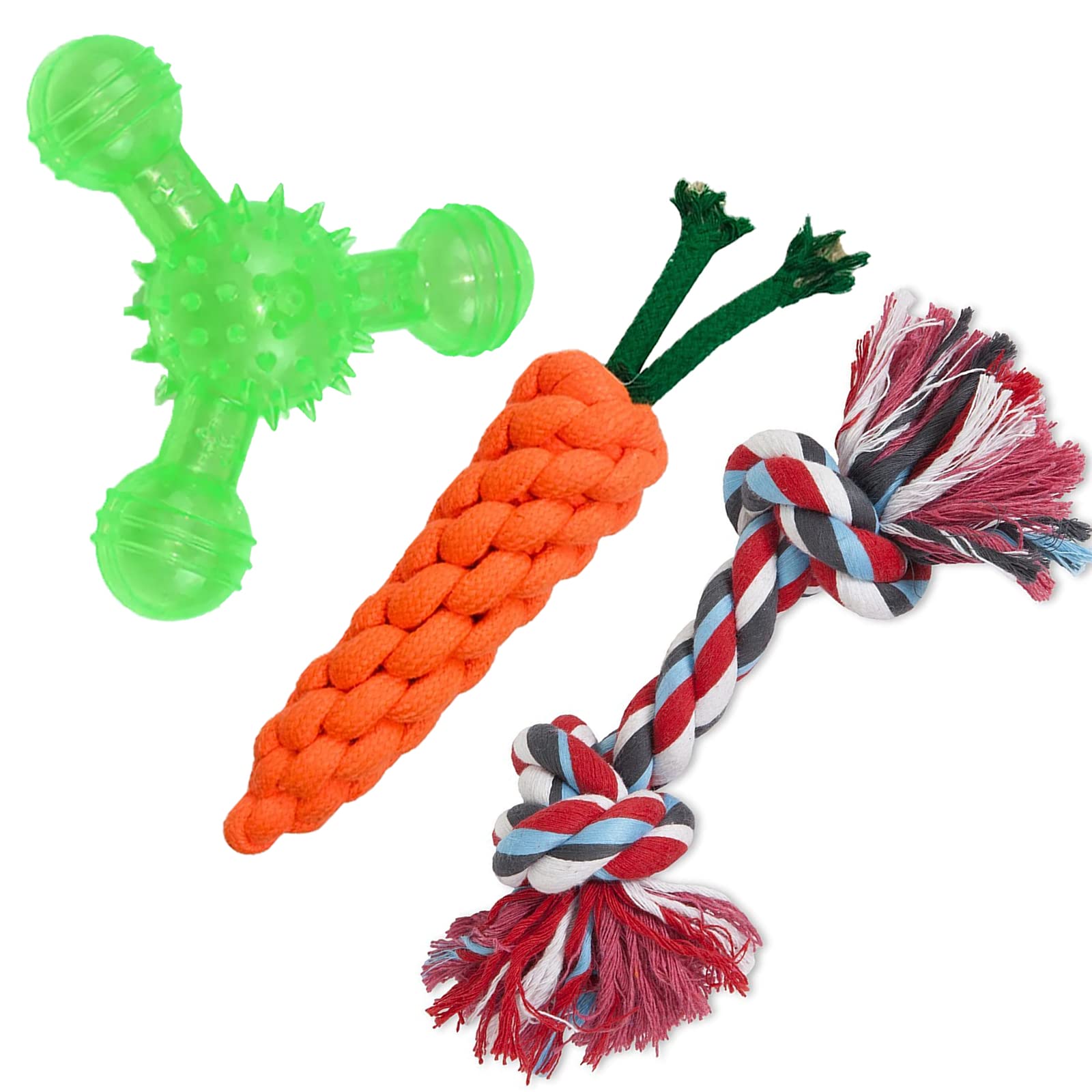 Emily Pets Rope Toys For Puppy Chew Teething Rope Toys Set Of 3 Squeaky Toy Durable Cotton Dog Toys For Playing And Teeth Cleani