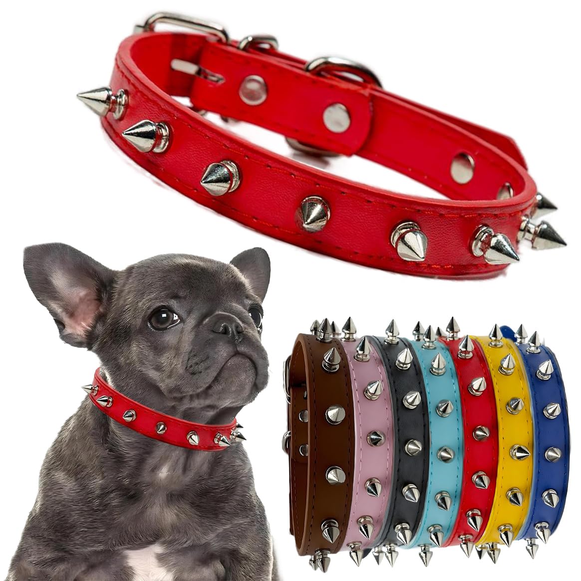 Spiked Dog Collar For Small Dogs, Girl'S Spike Cat Collars Pu Leather Mushrooms Rivet Studded Spiky Puppy Collars For Xs Small D