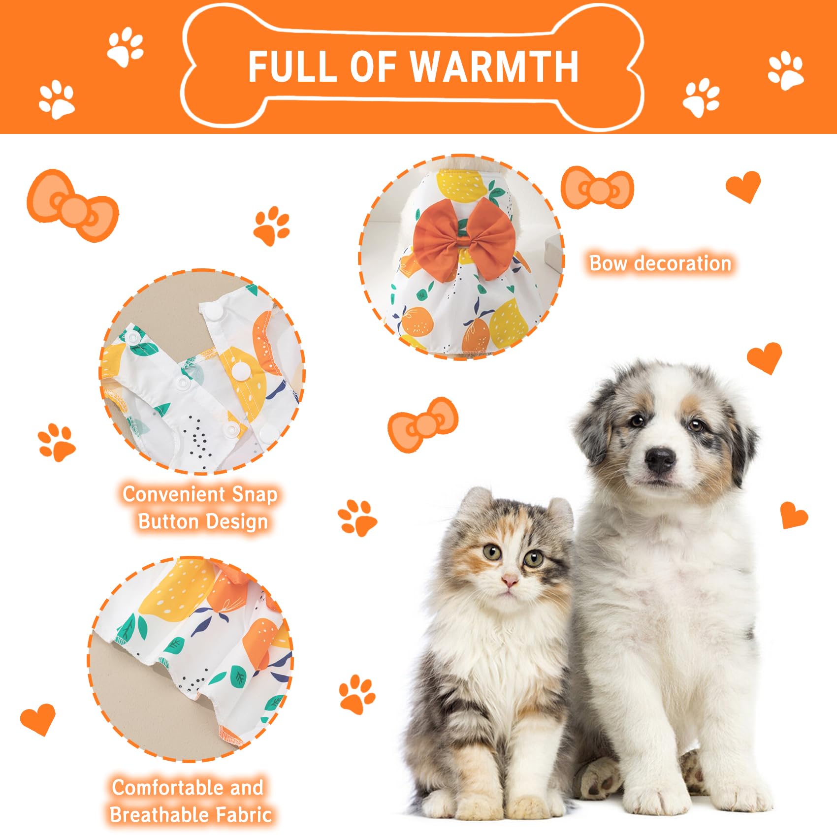 Tapbull Dog Dresses, Fashionable Pet Dog Clothes, Cute Cat Birthday Dress Outfit (Orange/Red/Yellow/Blue/Pink 5-Pack), Xx-Large