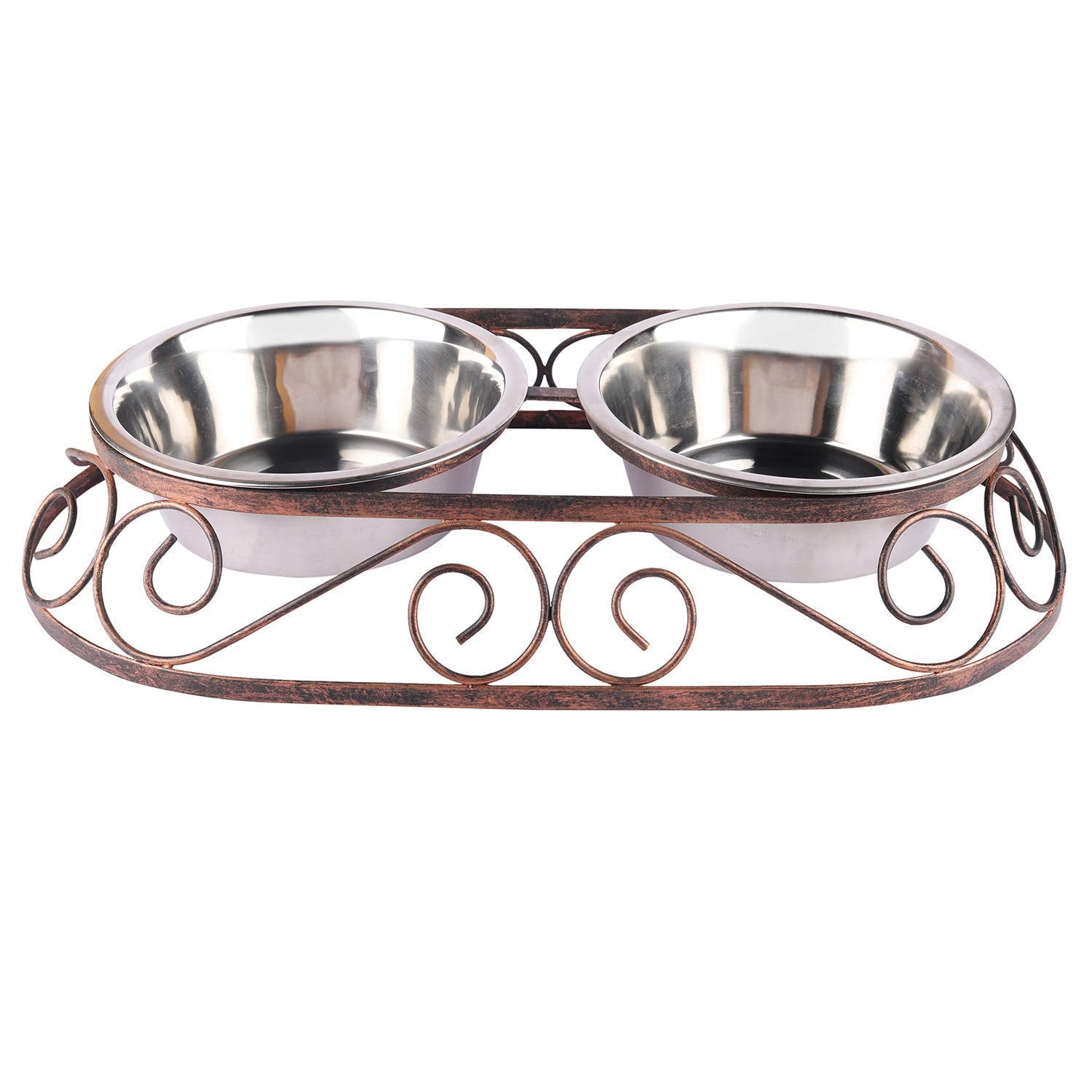 Pets Empire Dog Bowl Rustic Oval Shape Diner For Dogs And Cats Stainless Steel Food And Water Bowls With Iron Stand.Designer Pet