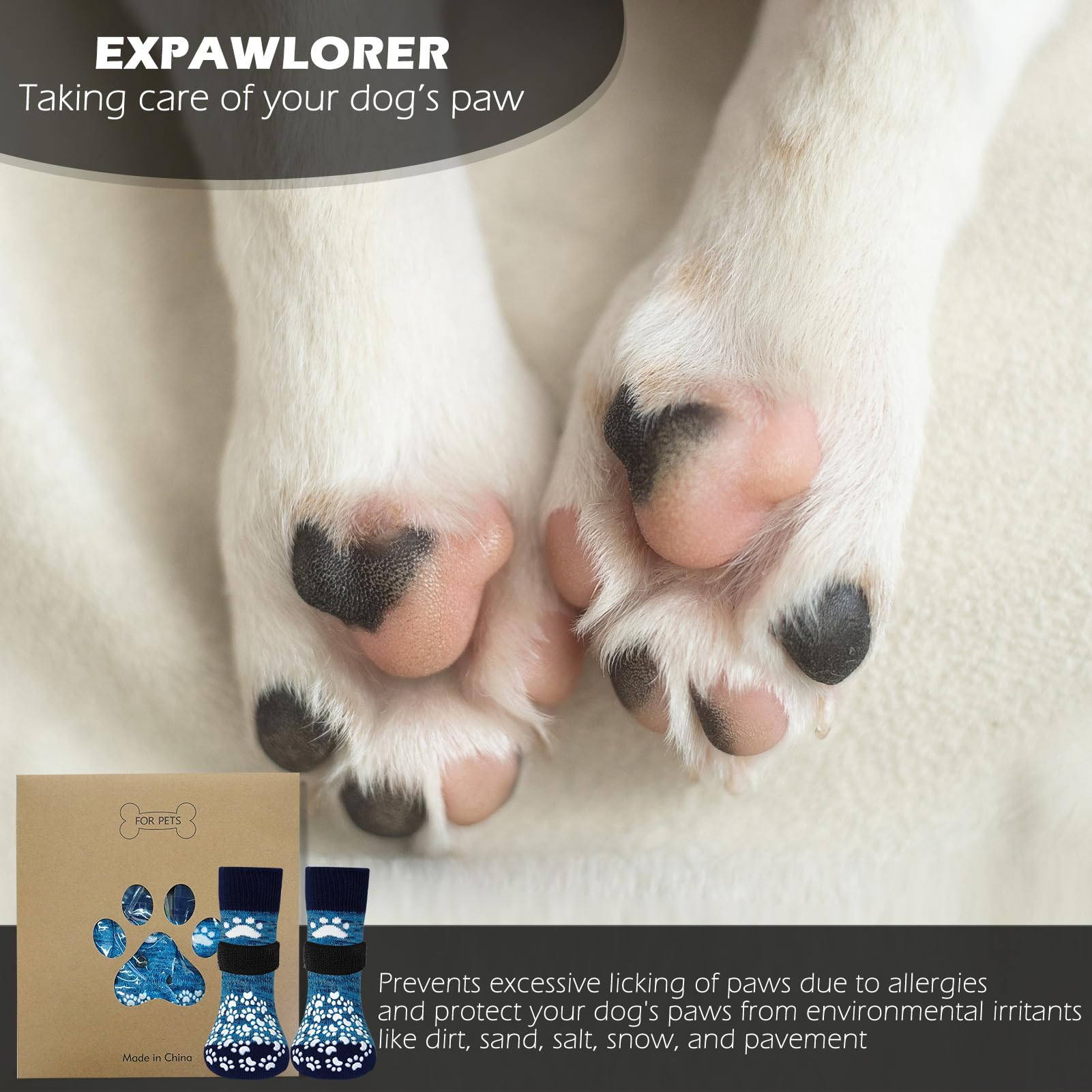 Expawlorer Double Side Anti-Slip Dog Socks 2 Pairs - Adjustable Pet Paw Protector With Strap, Traction Control Non-Skid For Indo