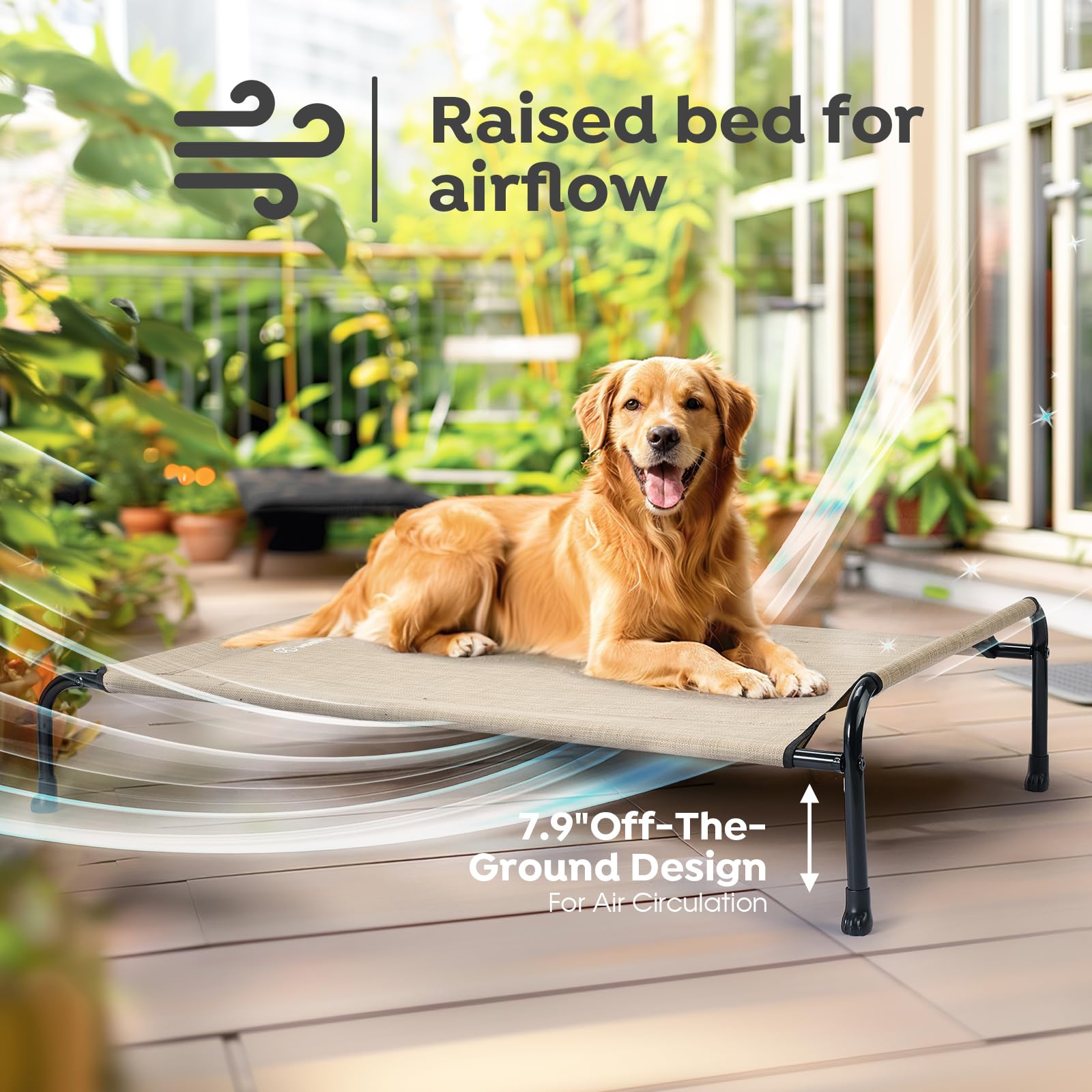 Veehoo Original Elevated Dog Bed - Outdoor Raised Dog Cot Bed For Large Dogs, One-Sided Raised Headboard Cooling Pet Bed, Dog Sl