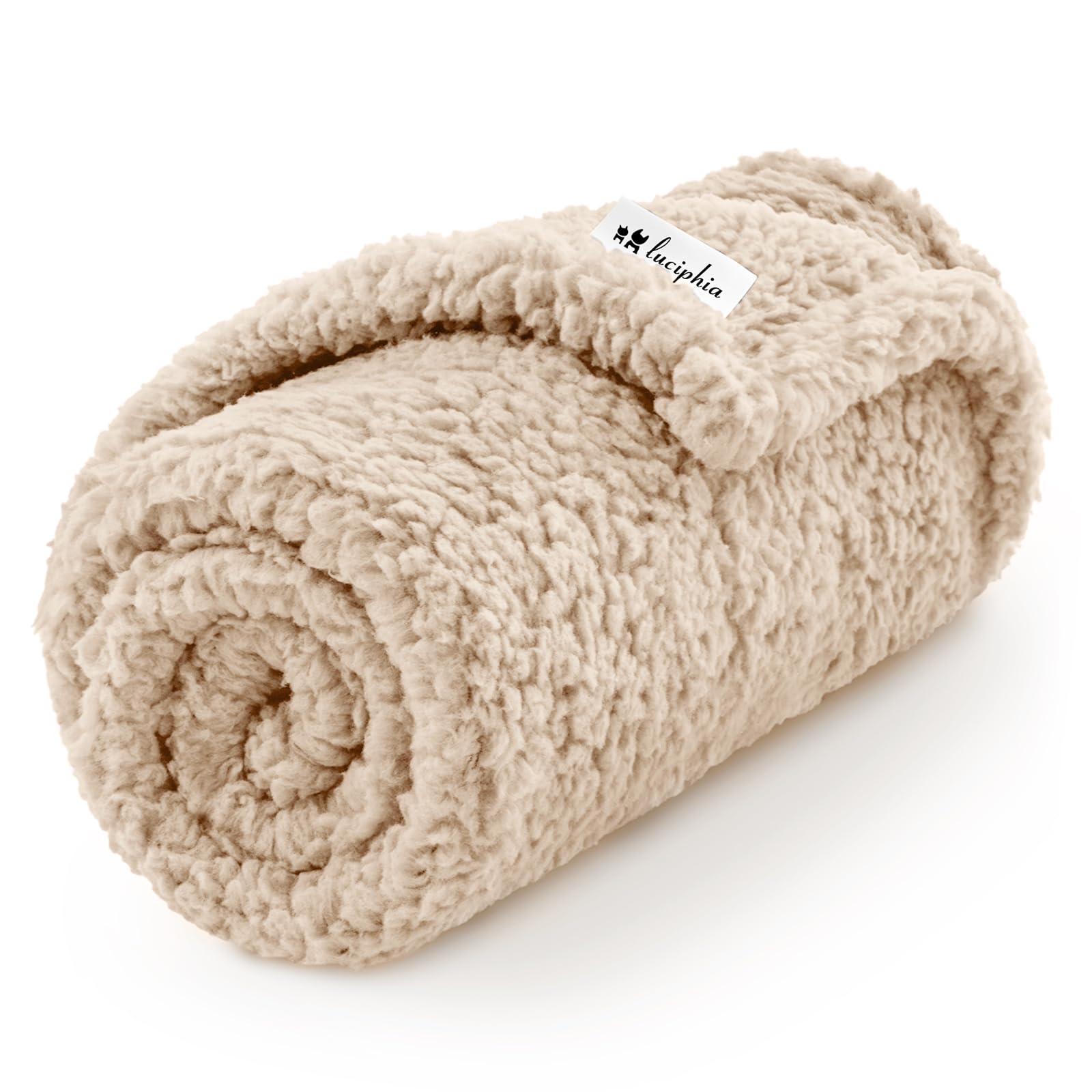 Premium Fleece Dog Blanket Soft Pet Sherpa Calming Blankets Throw For Dog Puppy Cat, Beige Medium (31X41)