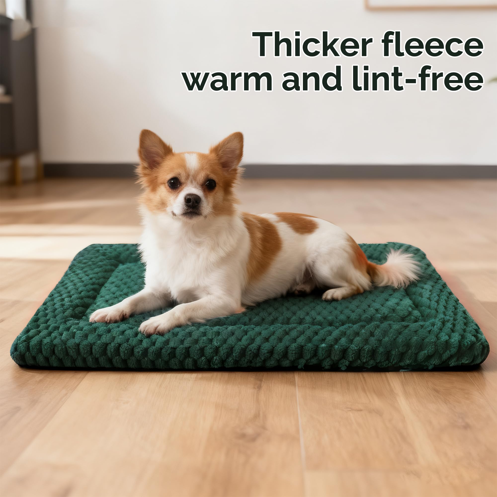 Dog Bed Crate Mat, Soft Durable Washable Anti-Slip Kennel Pad for Dogs & Cats, Reversible (Dark Green, L(35*23*1.5))