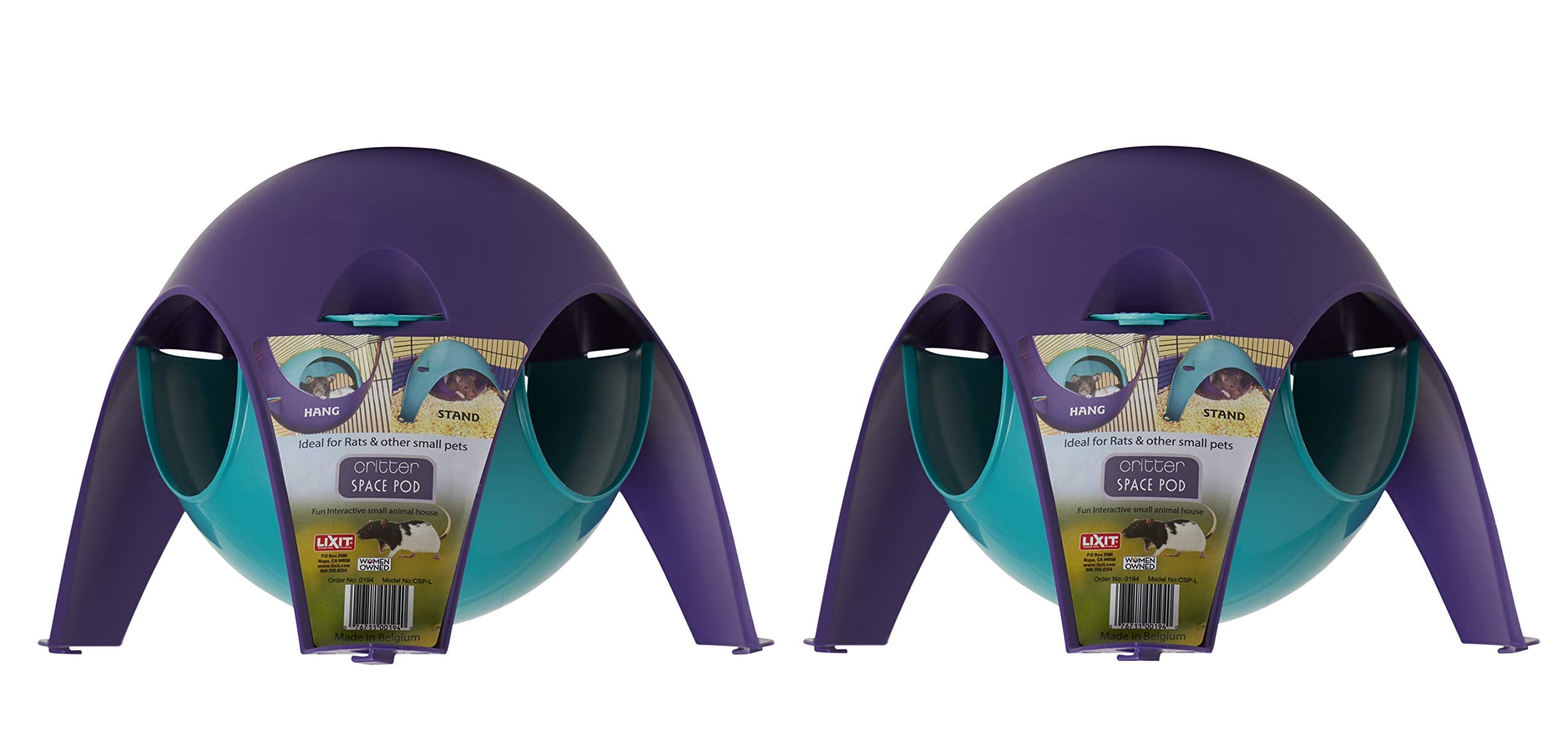 Lixit Igloos And Hideaways For Guinea Pigs, Rats, Mice, Hamsters, Gerbils And Other Small Animals (Assorted Pack Of 2, Large Space Pod)