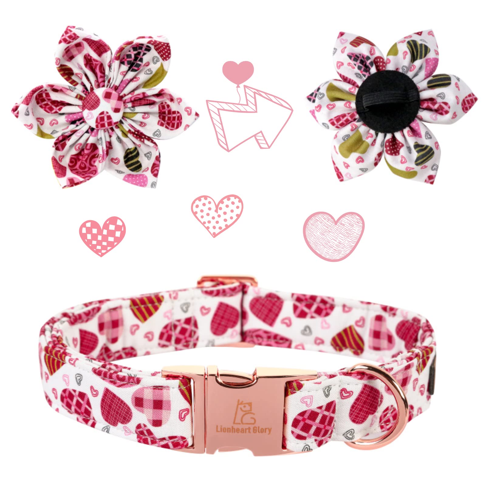 Lionheart Glory Heart Dog Collar - Valentine'S Day Collar With Cute Floral Pattern For X-Large Dogs