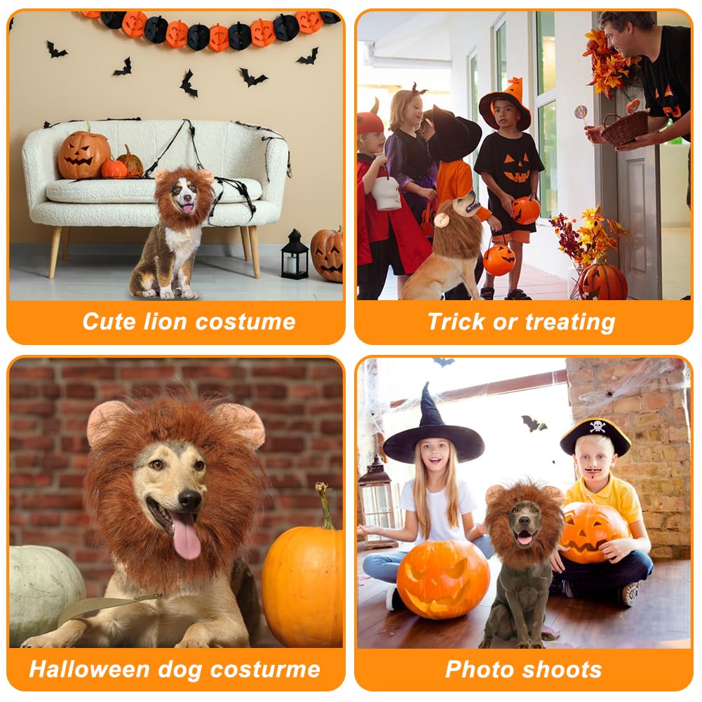 Vivifying Lion Mane For Dog, Adjustable Halloween Lion Costume Wig With Ears For Medium Dogs, Realistic & Funny Accessory Perfect For Parties And Photoshoots (Medium, Brown&Black)