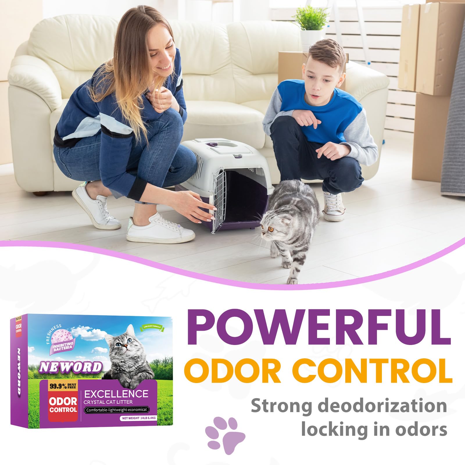 Neword Crystals Cat Litter Lightly Scented Litter Superior Odor Control 14 Lbs Total (2 Pack Of 7Lb Bags) Soft-On-Paws Low Track