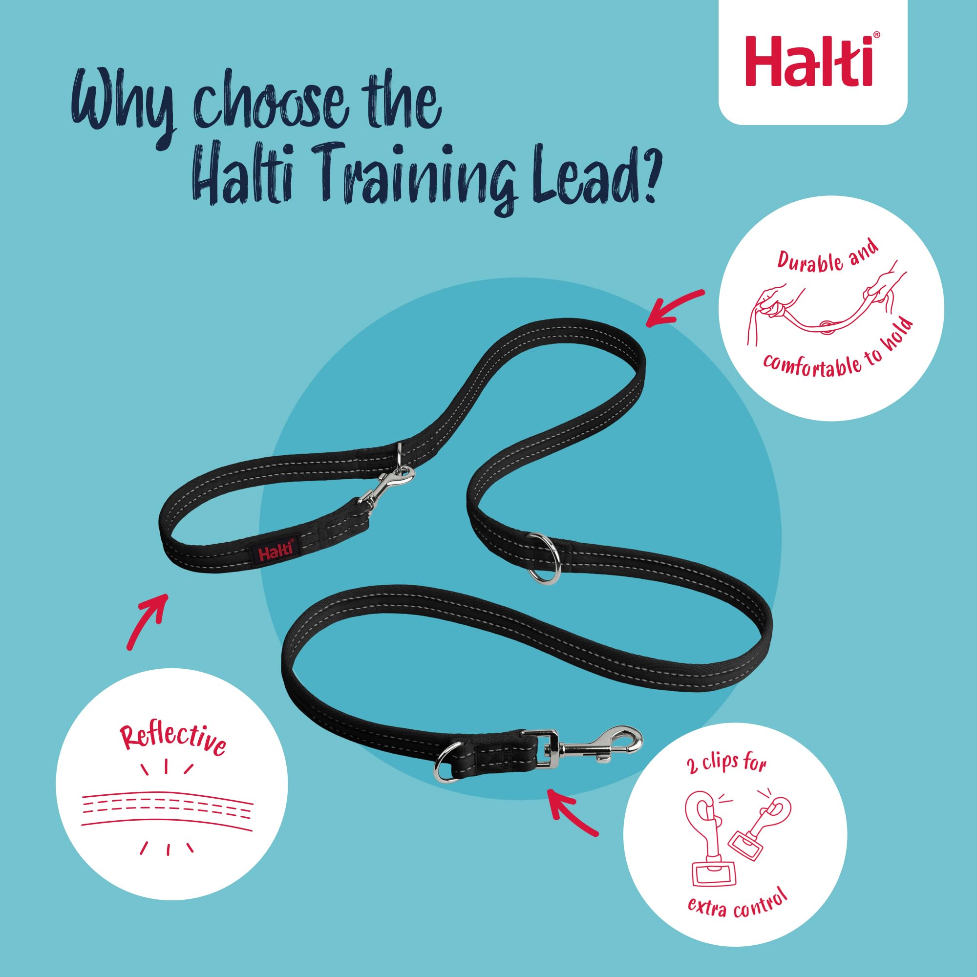 HALTI Headcollar Size 4, Black & HALTI Training Leash Size Large, Black Combination Pack - Stop Your Dog Pulling on the Leash. A