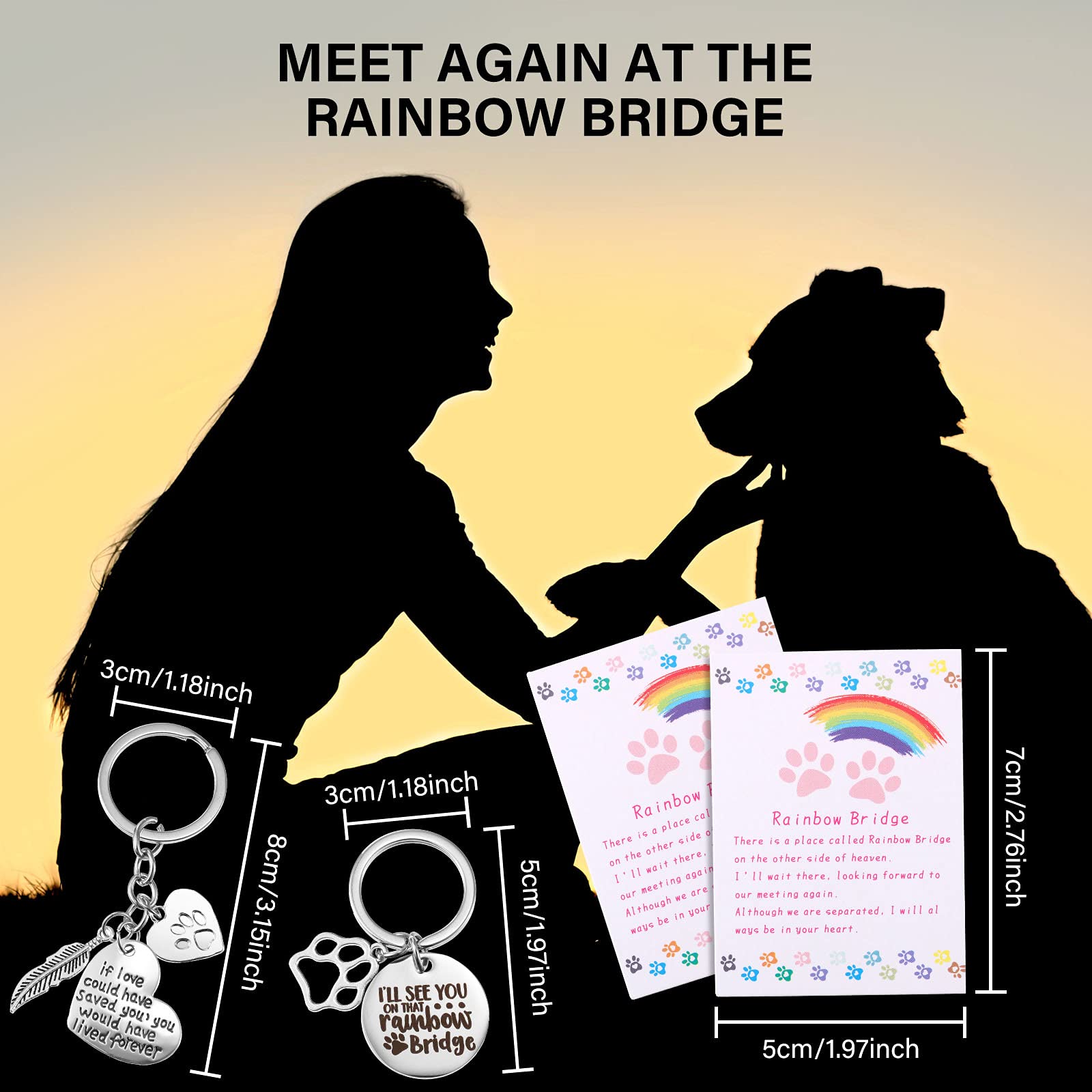 Jadive 9 Pieces Pet Memorial Gifts Set Rainbow Bridge Bracelet Pet Memorial Bracelet Dog Loss Keychain Rainbow Bridge Poem Card With Flannel Organza Bag For Women Men Kids Pet Lovers(Classic Style)