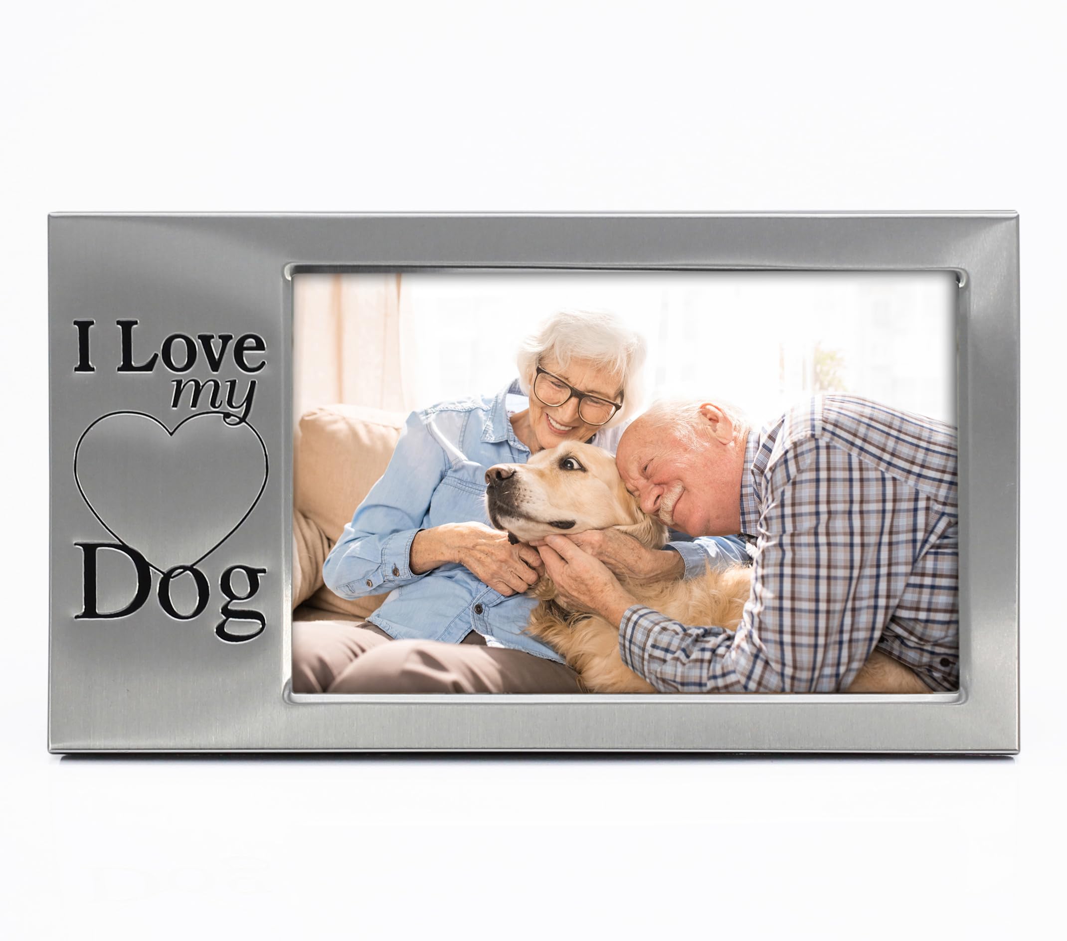 Mimosa Moments Brushed Silver Metal 6X4 Pet Picture Frame Saying I Love My Dog (Brushed Silver-Dog, 4X6 Horizontal)