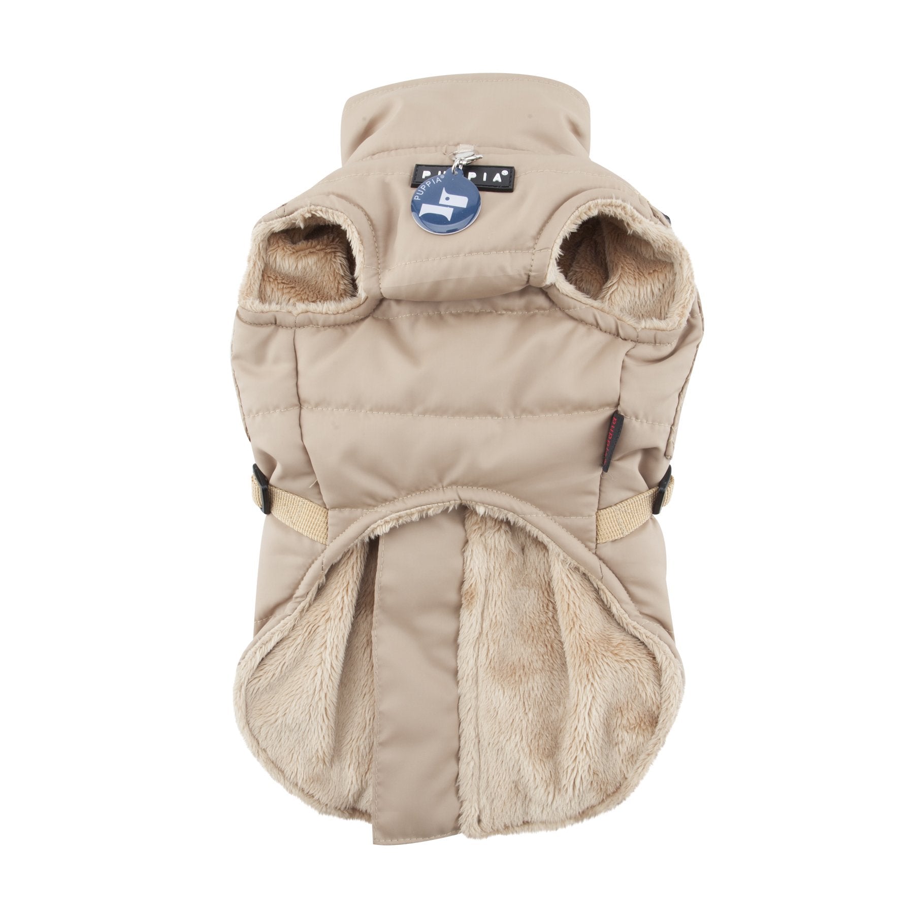 Puppia Wilkes Winter Dog Coat With Integrated Harness No Pull Cold Weather Waterproof Warm Fleece Back Zipper For Small & Medium Dog, Beige, X-Large