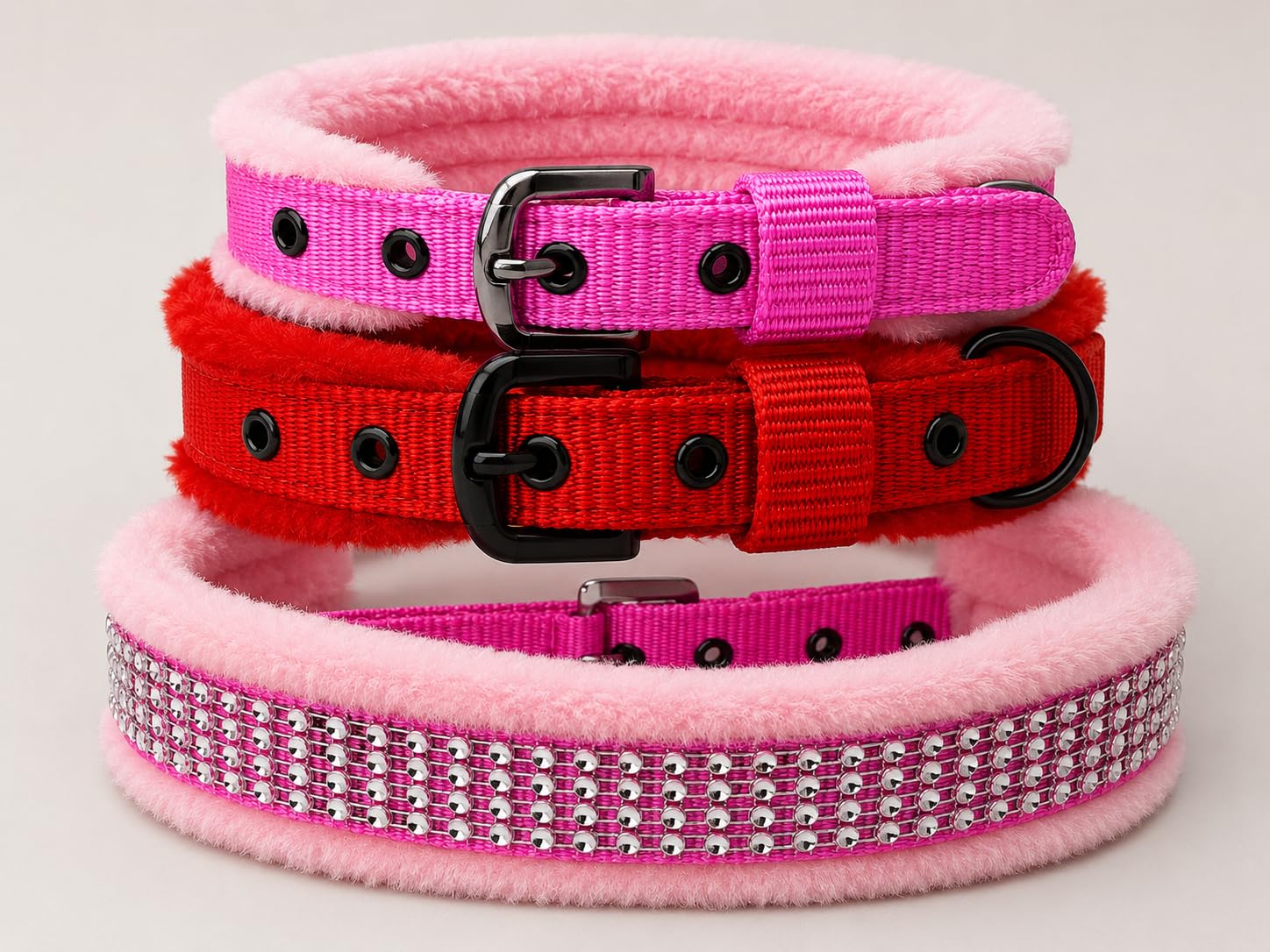 Combo Pack2Soft Fur Padded Puppy Dog & Cat Collar | Adjustable Lightweight Nylon Pet Collar | Comfortable AntiChafing | Best F