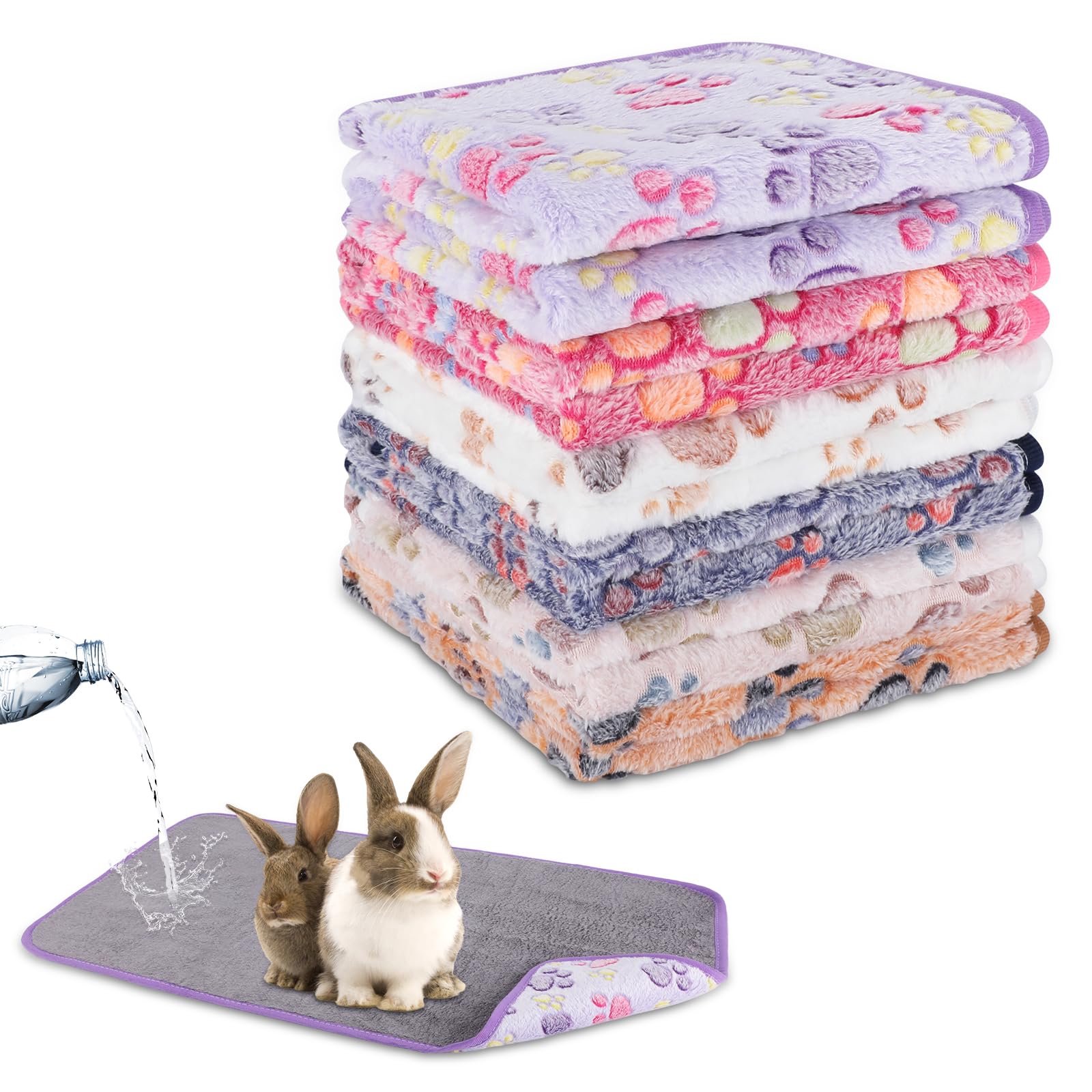 YUEPET Waterproof Guinea Pig Blankets Washable 6 Pack Small Animal Fleece Cage Liners Pet Soft Sleep Mat Pad Cover Warm Flannel 